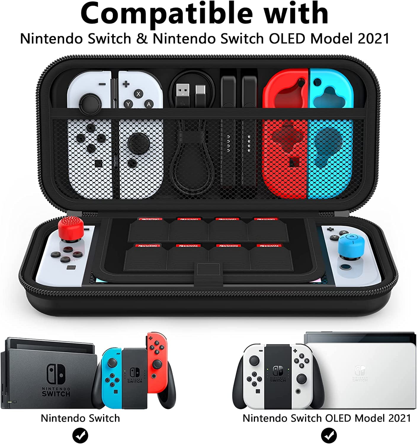 HEYSTOP Nintendo Switch Carrying Case, Protective Travel Organizer with 8 Game Card Slots (Black, 10.2 in x 4.7 in x 2.2 in) aursq