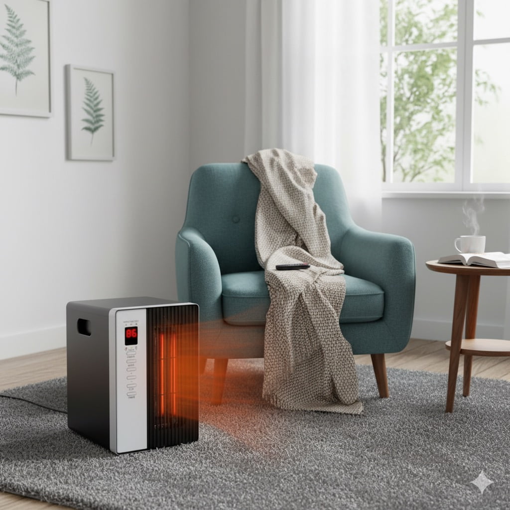 Ecotronic Airchoice Electric Radiant Space Heater, Infrared Indoor Heater with Remote Control (Black, 1500W) 9dois