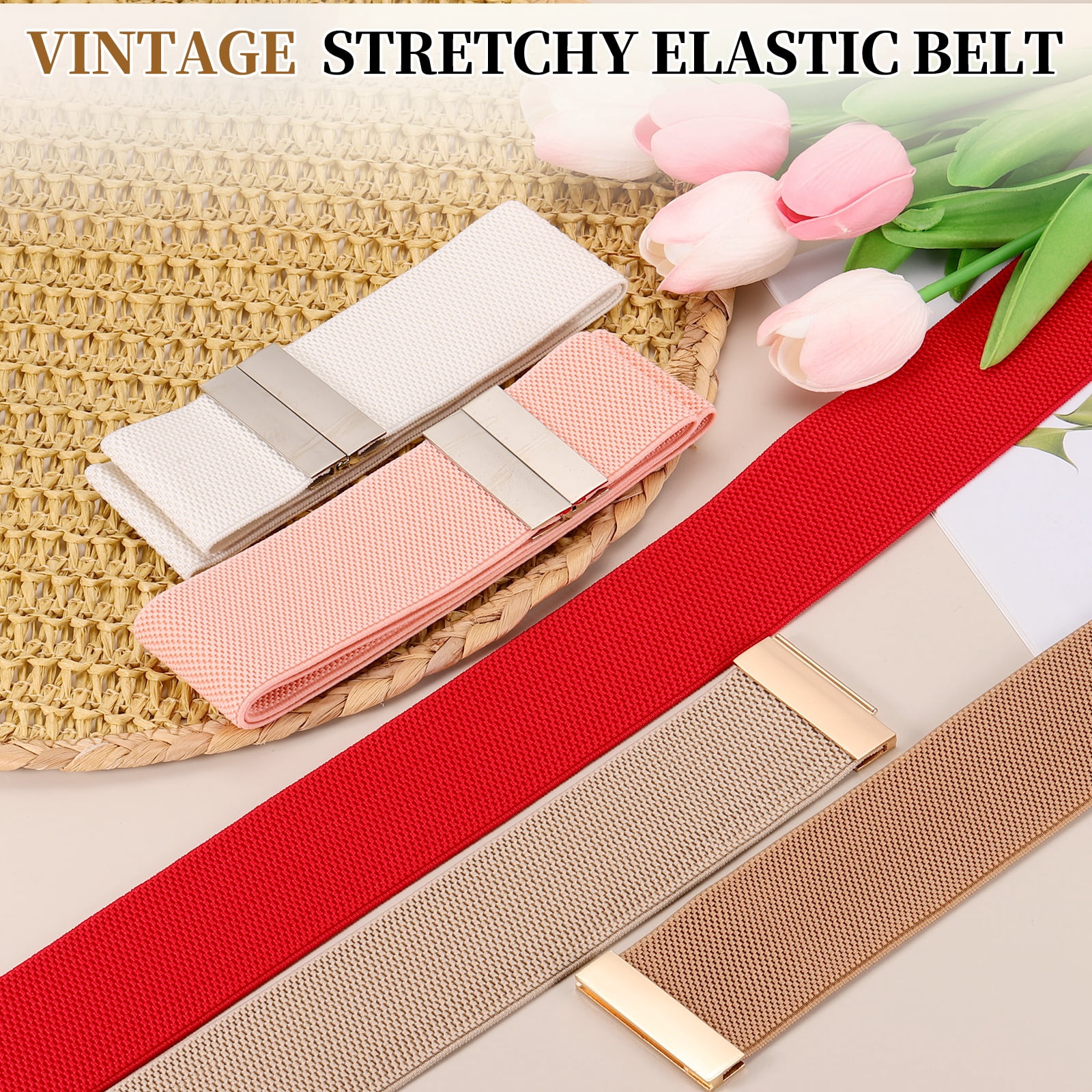 Uxcell Wide Elastic Belt for Women, Vintage Stretchy Waistband with Square Metal Buckle (Green, 26.7 in to 32.7 in) ksv8o