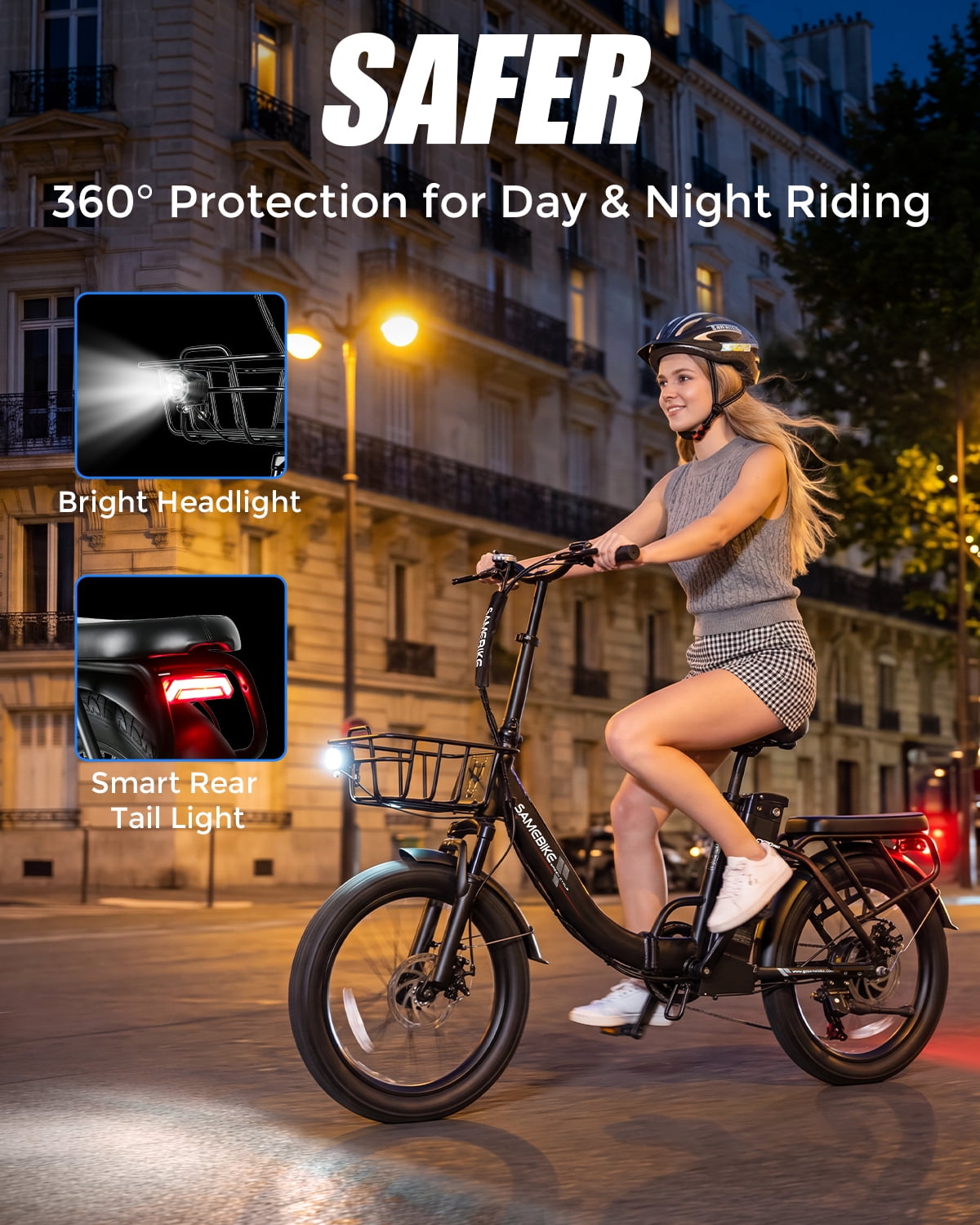 SAMEBIKE Electric Bike for Adults 20 in Fat Tire Folding Ebike with 1200W Motor and 48V 13Ah Battery (Black) xdw8n