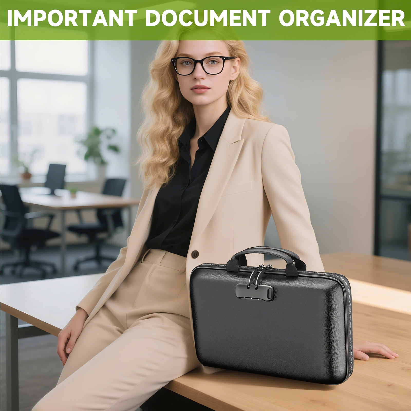OUTGOO Fireproof File Organizer with Lock, Hard-Shell Document Storage Box with 13-Pocket Accordion Folder (Black, 15.5 in x 11.5 in x 3 in) 4eyu5