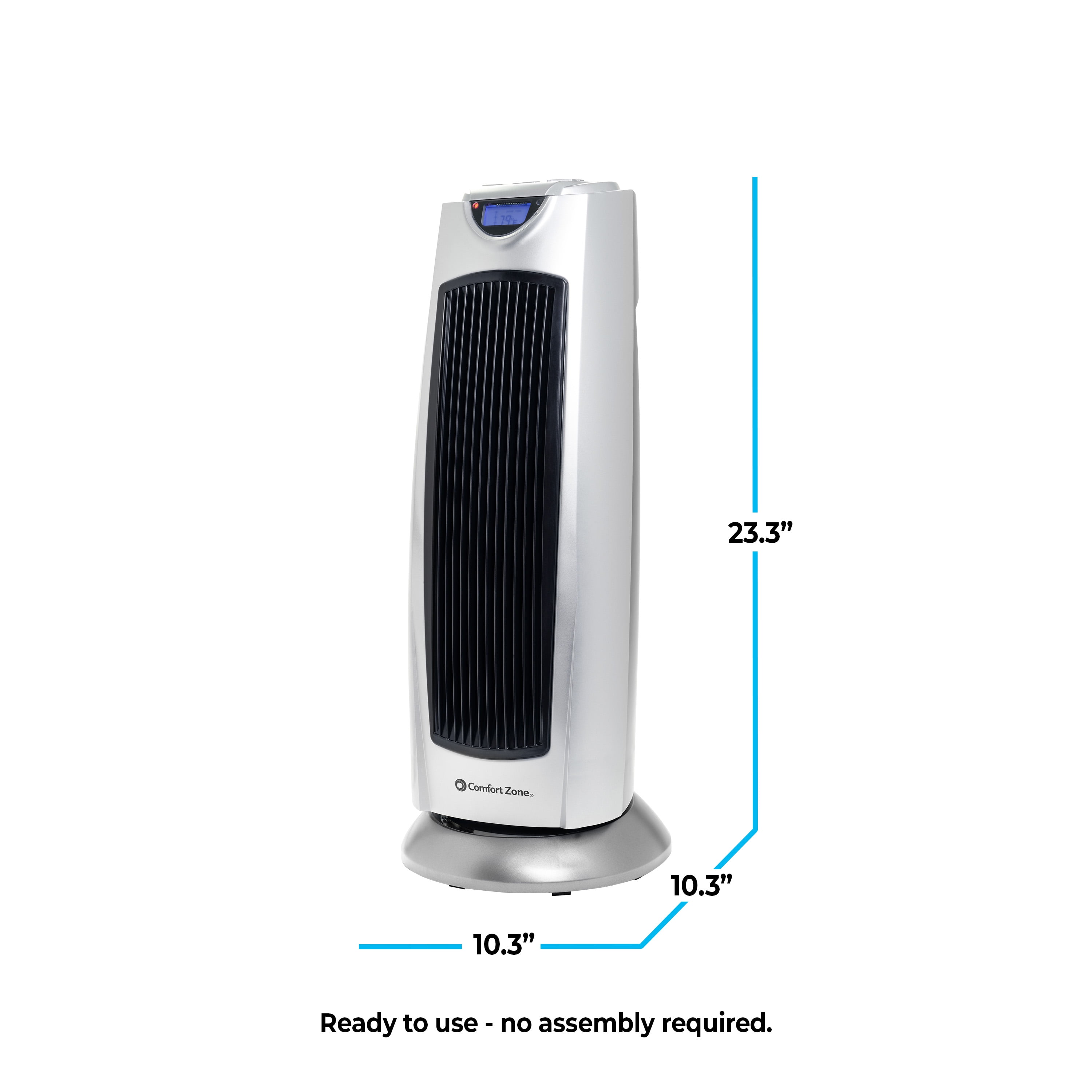 Comfort Zone Ceramic Oscillating Digital Tower Space Heater (Silver, 1500W) 9gc0w