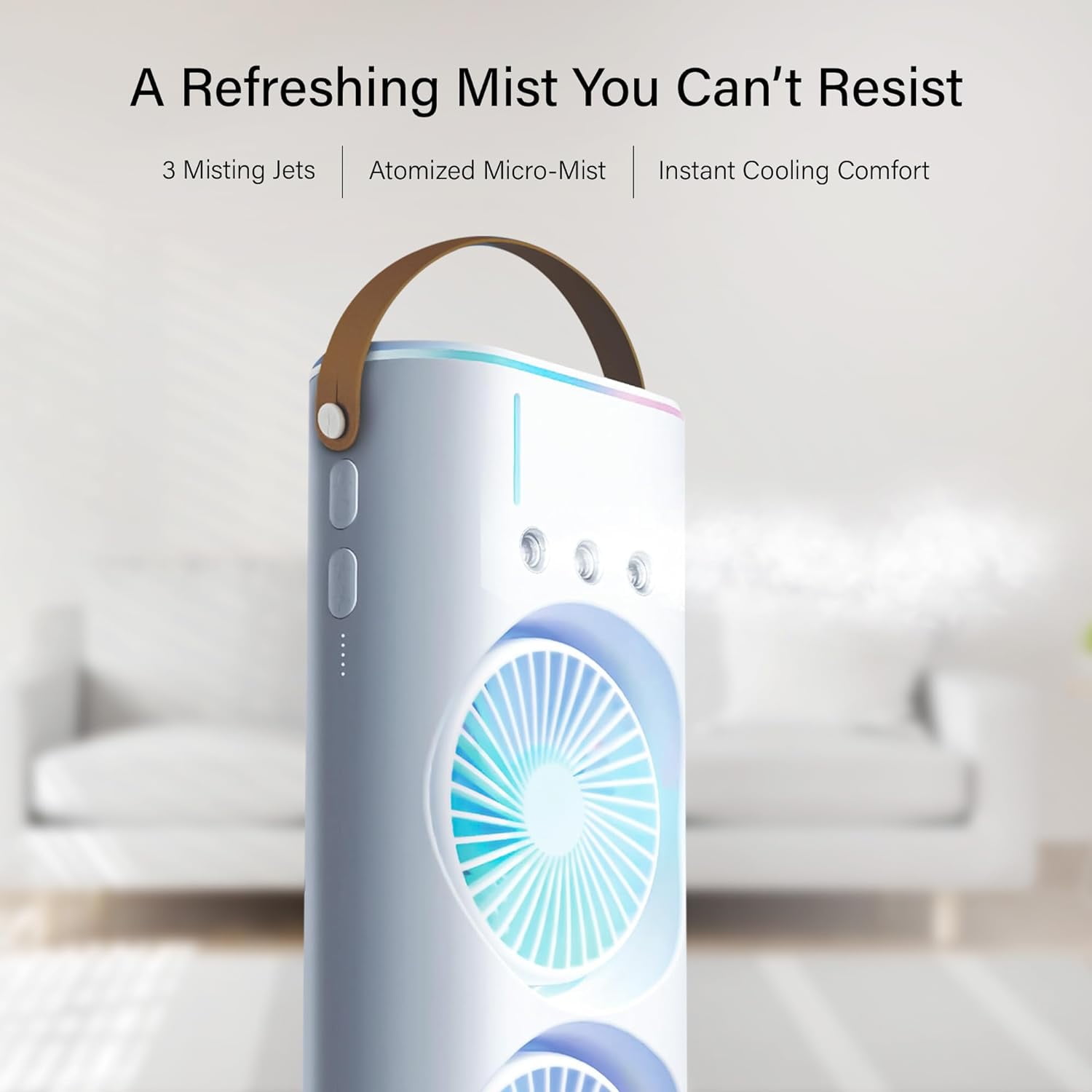 Bell + Howell Aqua Air Misting Fan Portable Rechargeable Cooling Fan (White, 1 Unit) 96ezi