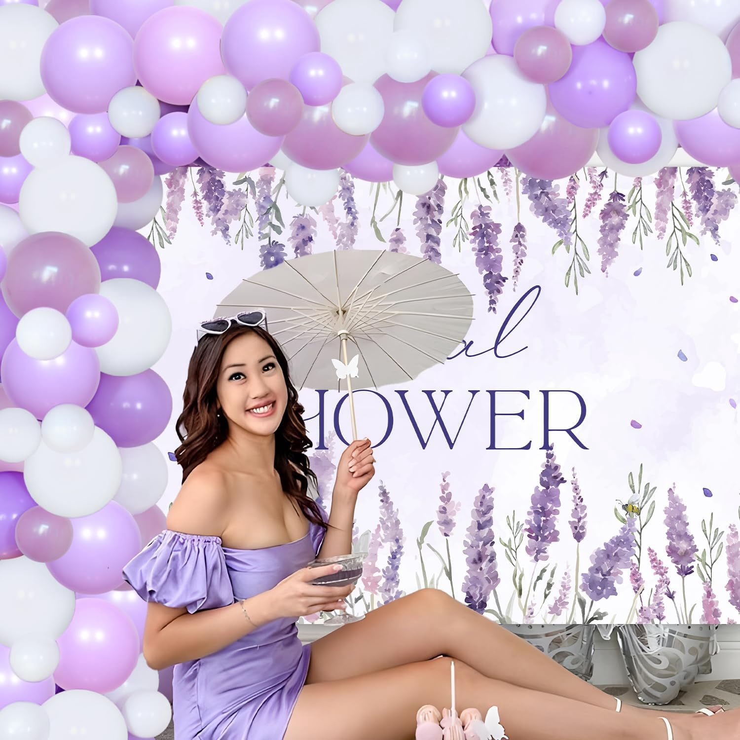 YO PERREO SOLA Lavender Bridal Shower Balloon Garland Arch Kit with Floral Backdrop (Purple, 71 Pieces) 4nf1f