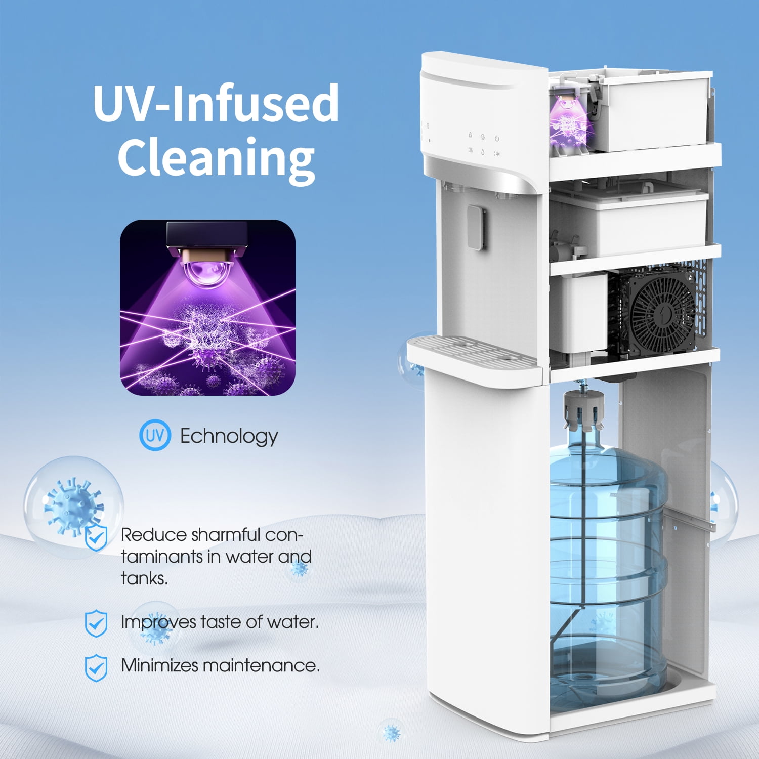 IKT Bottom Loading Water Dispenser with Built-in Ice Maker (White, 22 lb Daily Ice Capacity) jsg0k