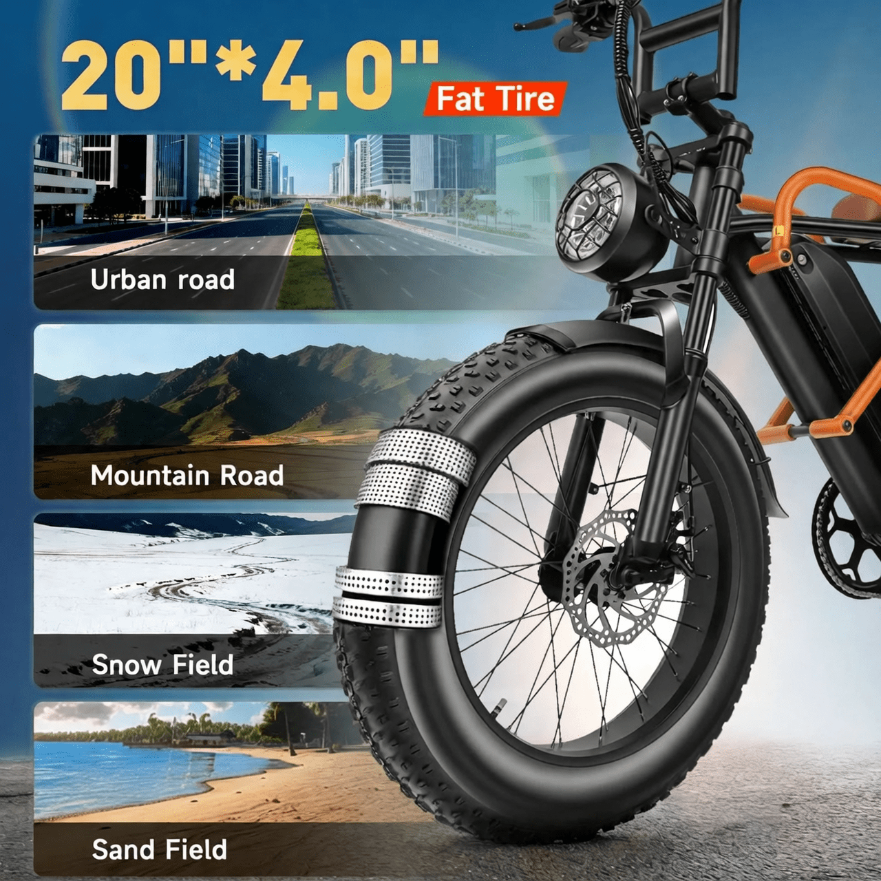 XLNEFNZ Electric Mountain Bike, 750W Motor Fat Tire E-Bike, 7-Speed Off-Road Bicycle (Black, 20 in) ipmrp