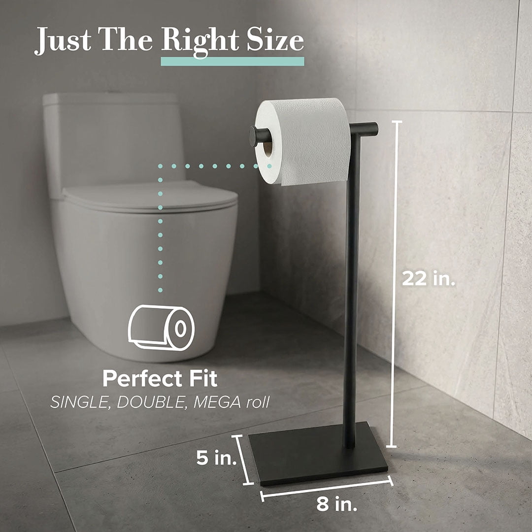 Gatco 1431MX Square Freestanding Toilet Paper Holder (Matte Black, 24 in Height) 4mnee