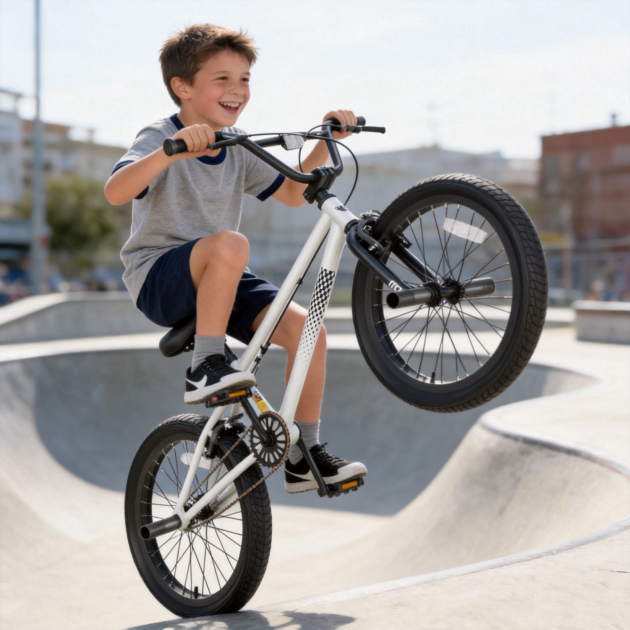 Korimefa Freestyle BMX Bike for Kids, Durable Steel Frame with Hand Brakes and Shock-Absorbing Tires (White, 18 in) idu2v