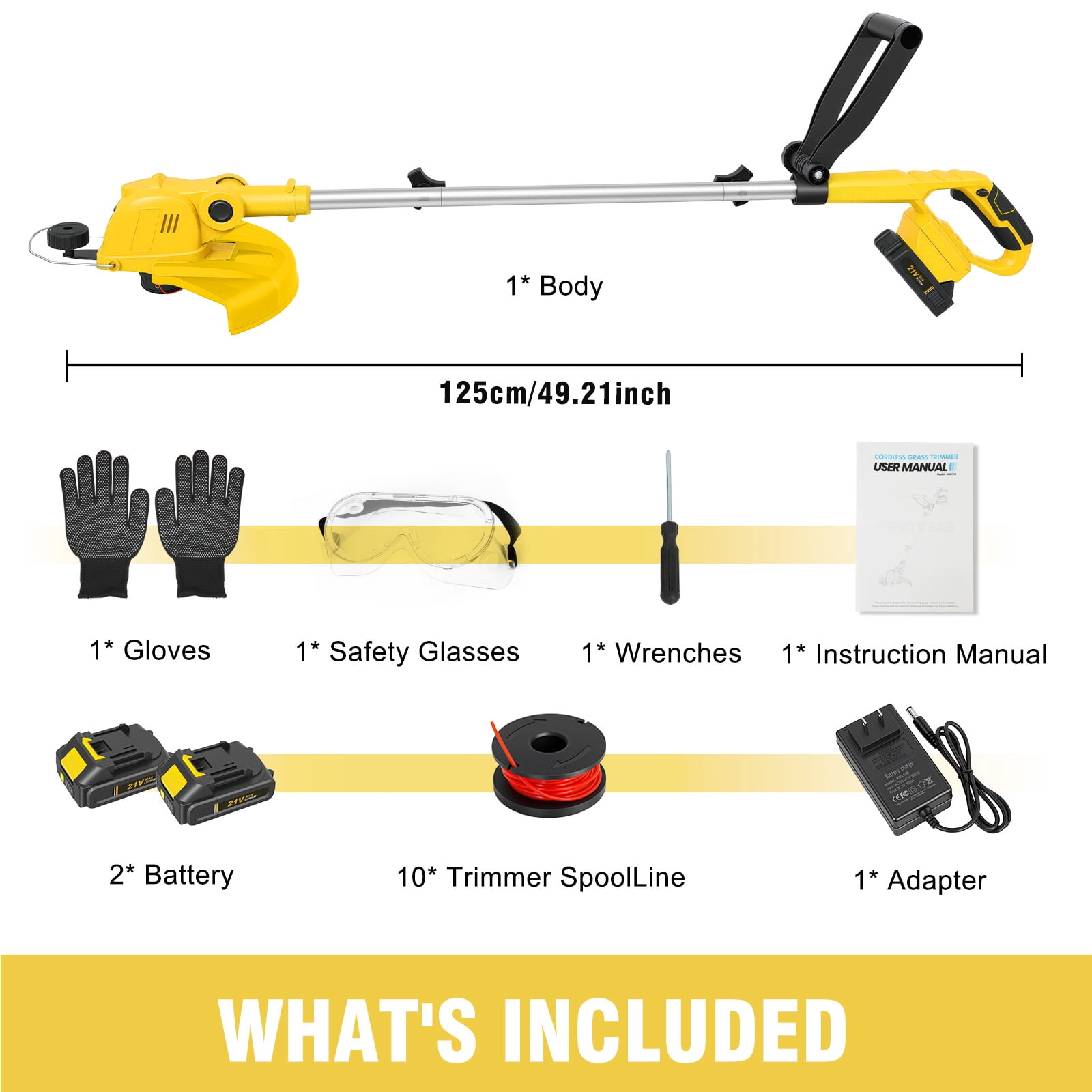 CATGOOD 21V Cordless Electric String Trimmer and Lawn Edger with 2 Batteries and Fast Charger (Yellow, 12 in) ev9ds
