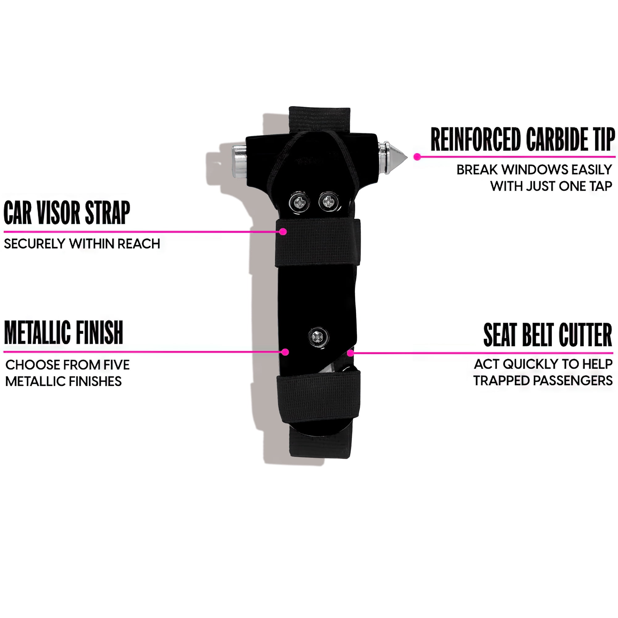 resqme Emergency Escape Tool, Seat Belt Cutter & Car Window Breaker (Black, 1 Pack) kpbpm