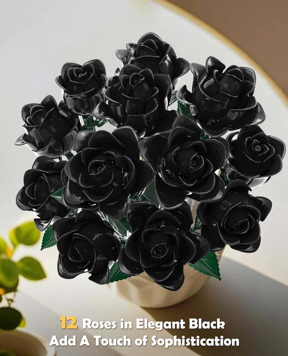 Honchoes Black Rose Flower Bouquet Building Set, Artificial Floral Decor for Home and Office (Black, 585 Pcs) alaxi