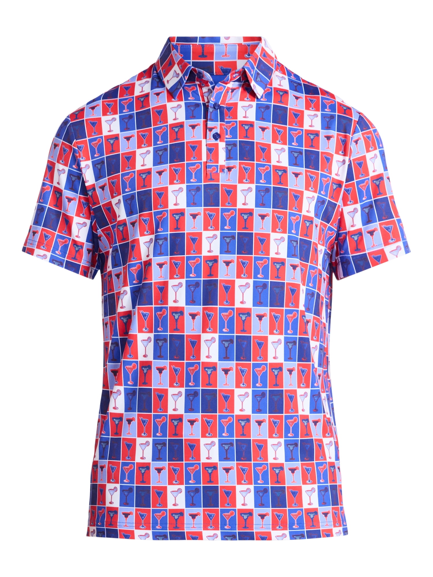 Birdie Bound Men's Cocktails Print Polo Golf Shirt (Multi-Color, XS) bttlg