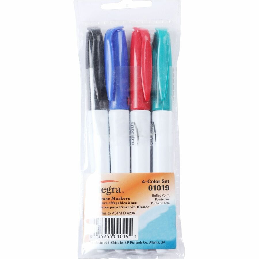 Integra Dry-Erase Whiteboard Markers, Bullet Tip, Low-Odor Ink (Assorted Colors, 4-Pack) rn72b