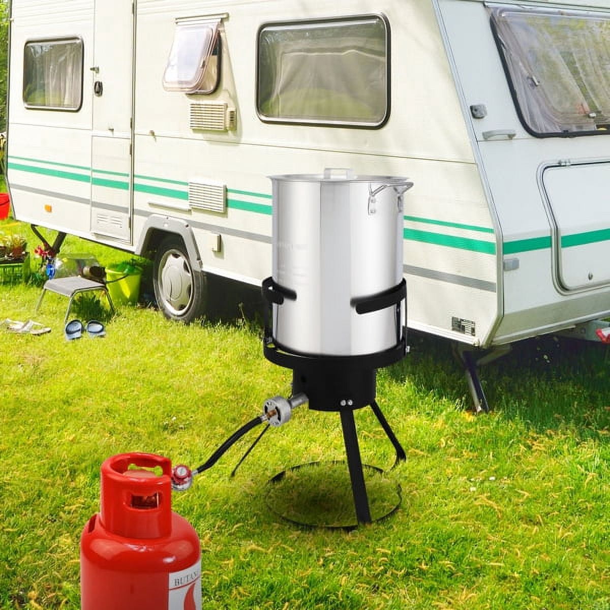 AMEEL Outdoor Gas Fryer Cooking Station with 30qt and 10qt Pots (Black, 13 in x 32 in) o1q1e