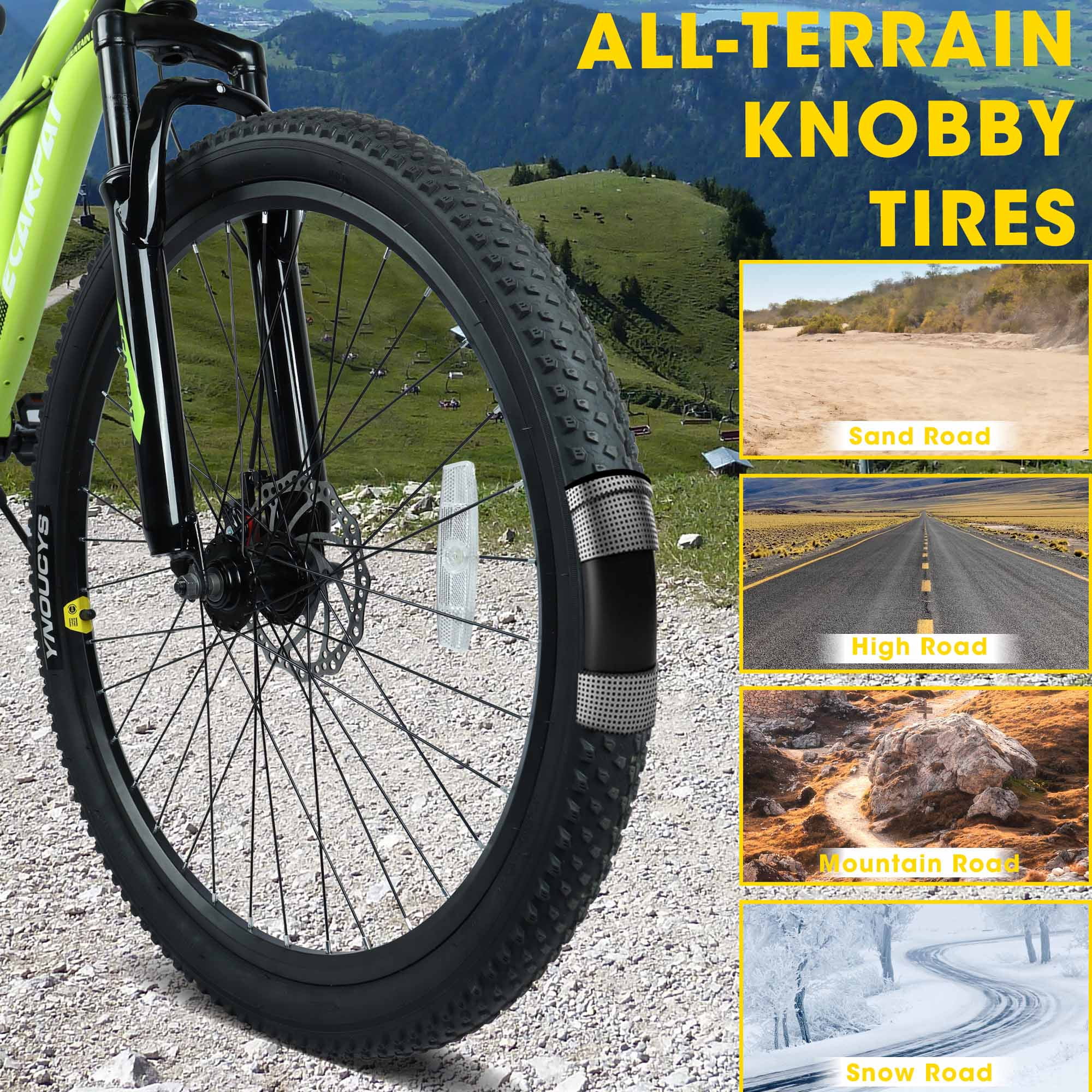 Ecarpat 26 Inch Mountain Bike, Full Suspension Steel Frame, 21-Speed Drivetrain, Dual Disc Brakes (Green, 26 in) n86xu