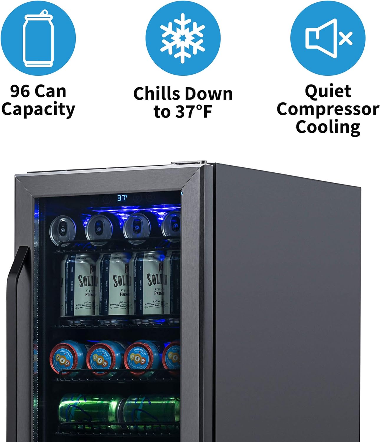NewAir 15 in Built-in Beverage Refrigerator, Compact Under-Counter Cooler with Digital Thermostat (Black, 96-Capacity) vnykv
