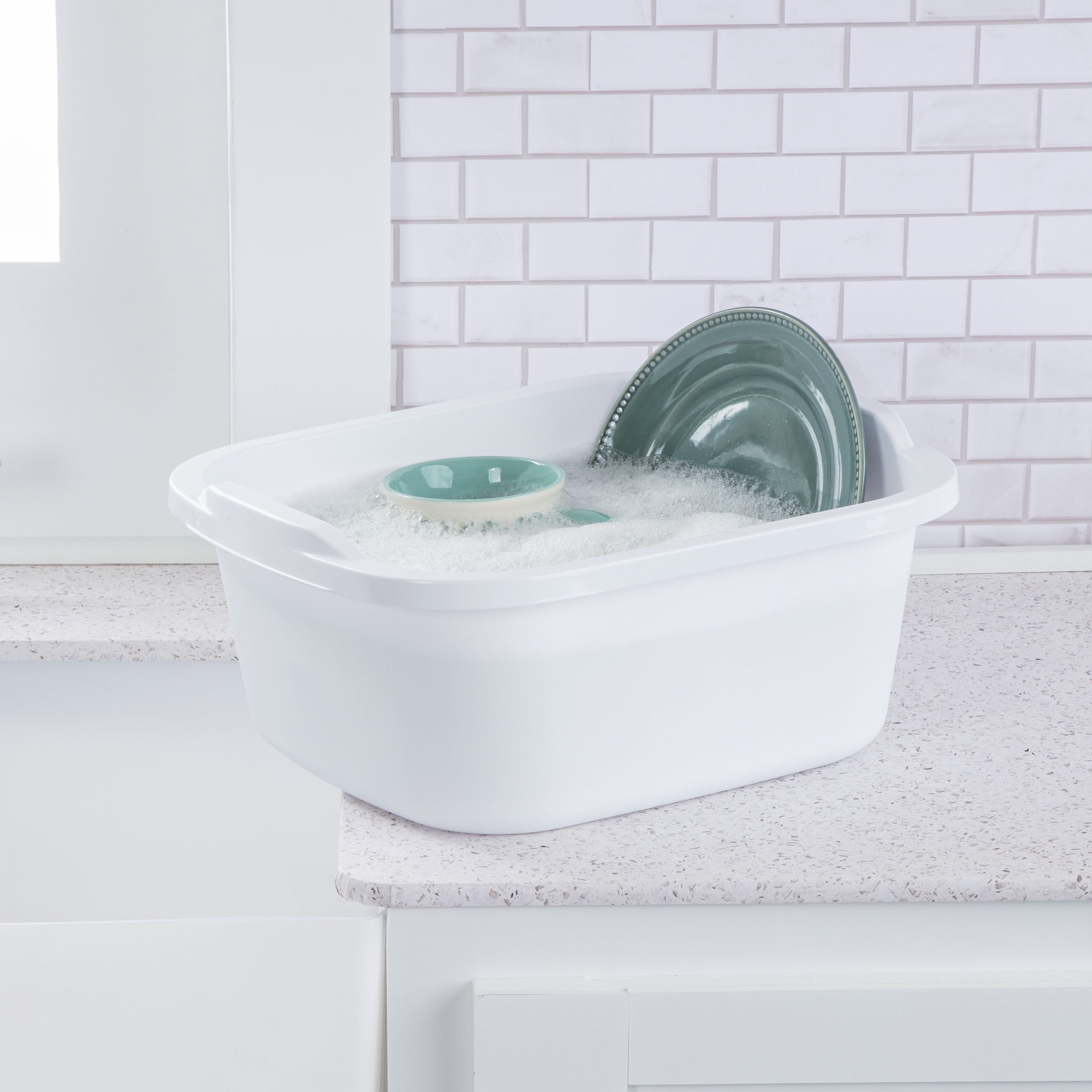 Sterilite Multi-Purpose Dishpan, Heavy-Duty Plastic Sink Basin (White, 12 qt) 05hgb