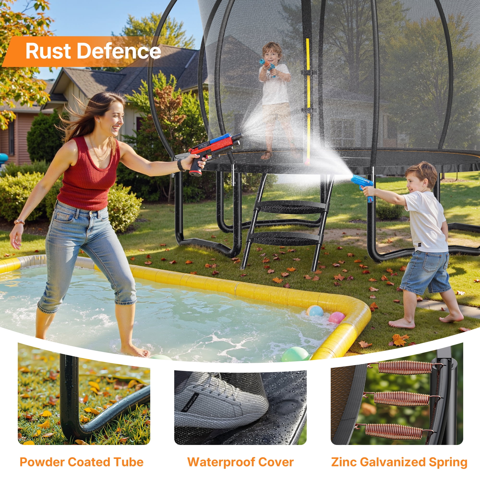 MERACH 14ft Pumpkin Outdoor Trampoline with Safety Enclosure Net, Basketball Hoop & Ladder (14 ft) kqwqo