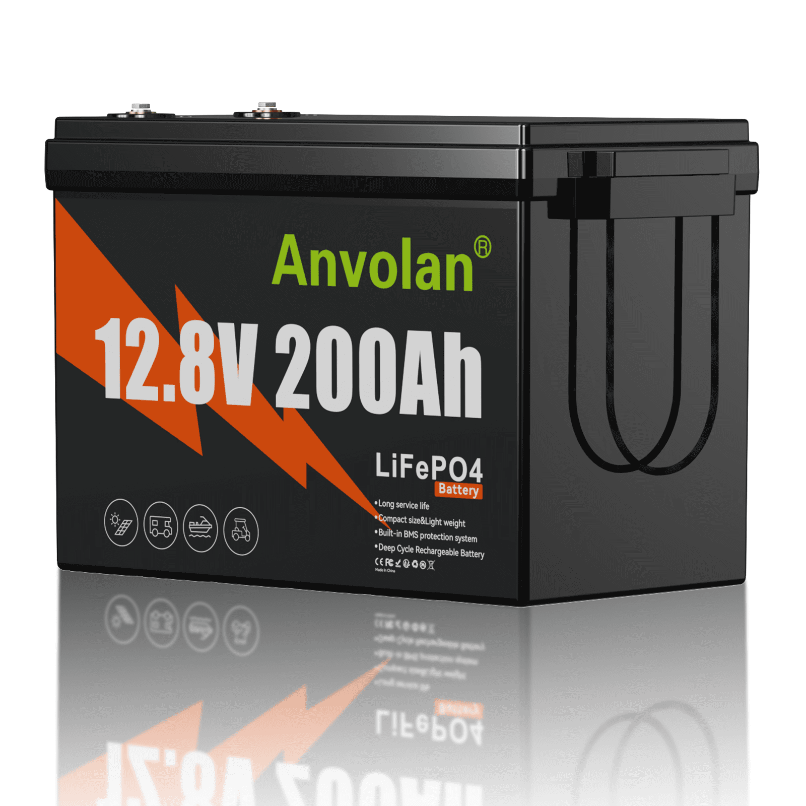Anvolan 12V 200Ah LiFePO4 Deep Cycle Rechargeable Lithium Iron Phosphate Battery (200Ah) 0jqil