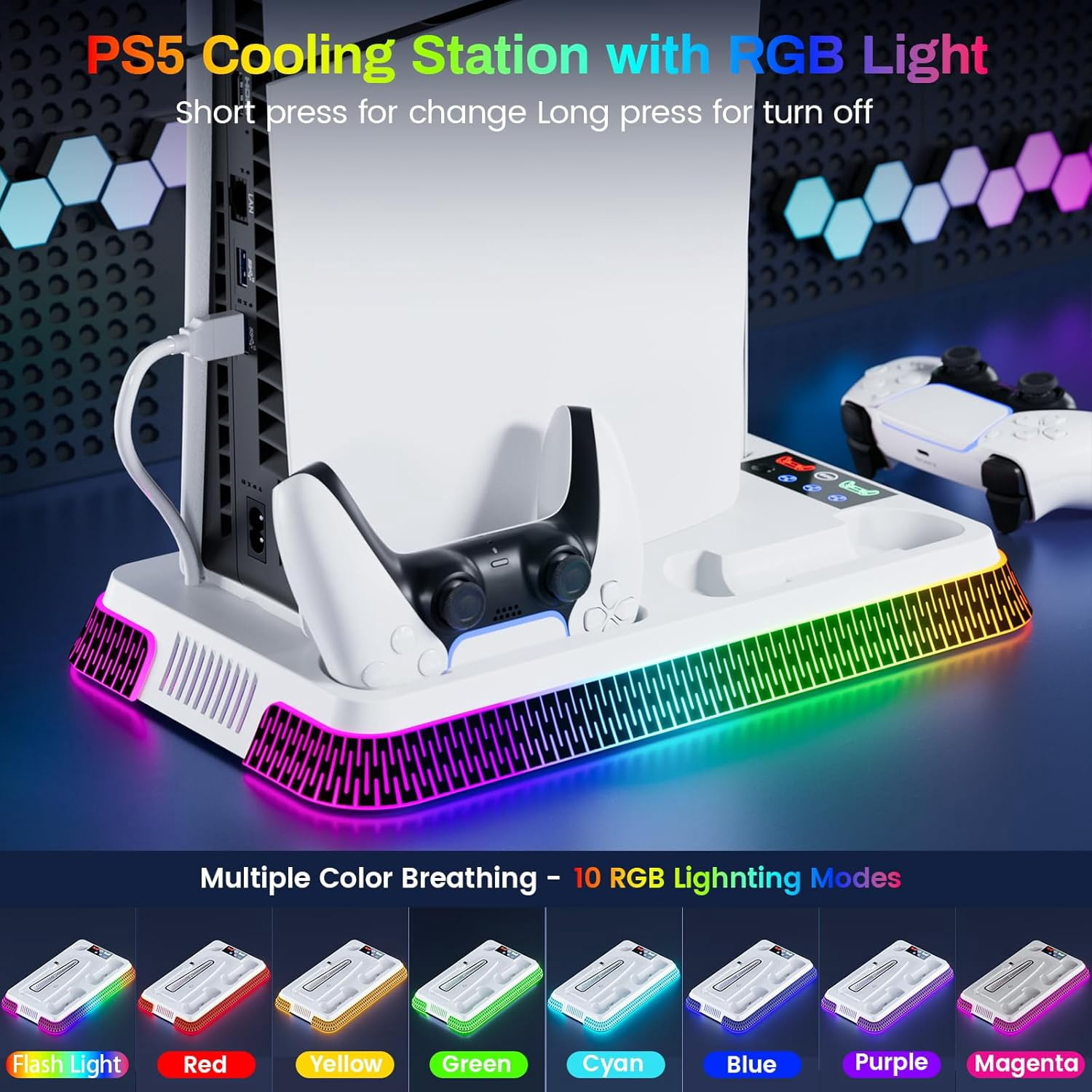 Prociv PS5 Cooling Stand with Dual Controller Charger and Headset Holder (White, 1 Pack) i0993