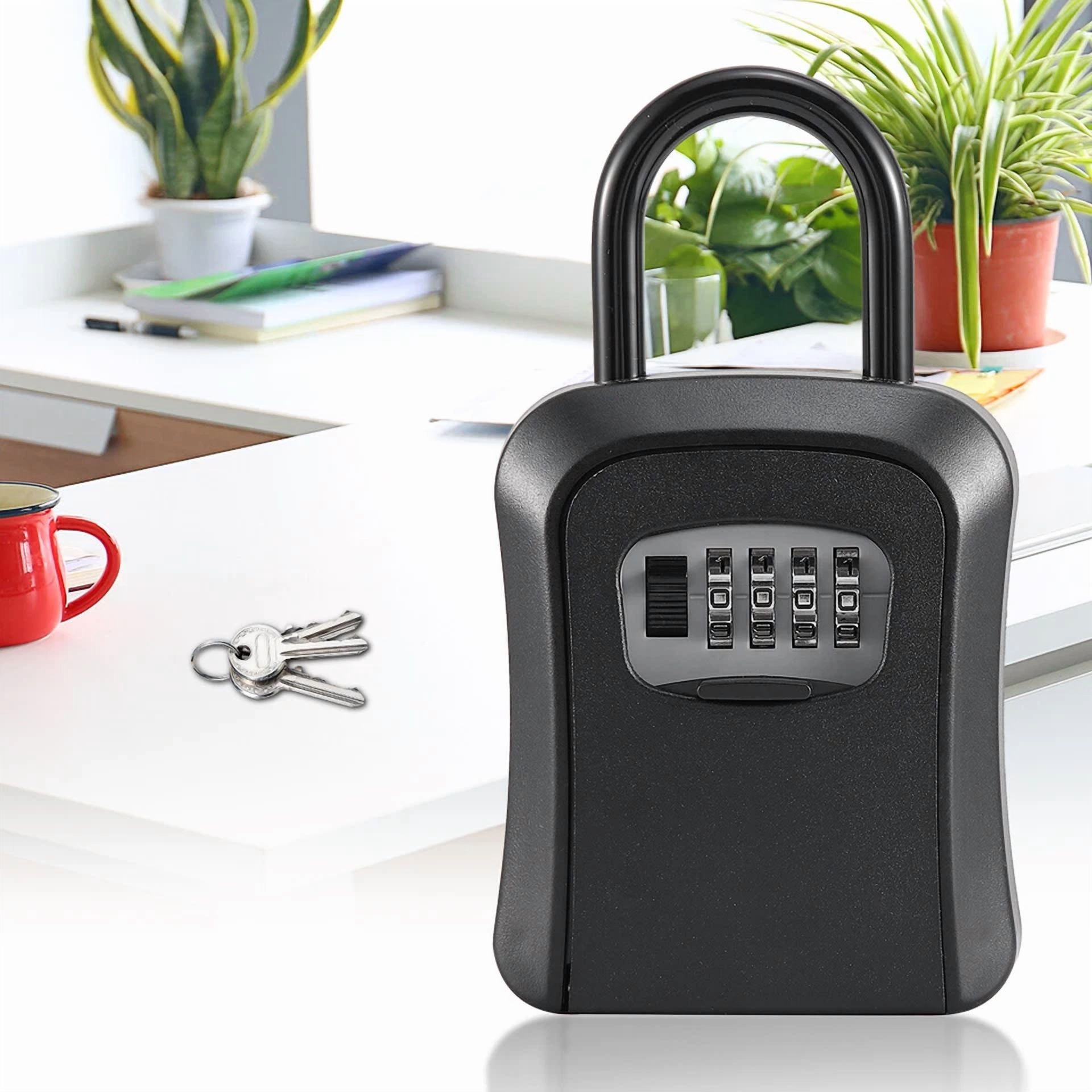 RUGED Key Lock Box 4-Digit Combination Lockbox Waterproof Security Storage (Black, 4.5 in x 3.5 in x 1.5 in) jb8d2