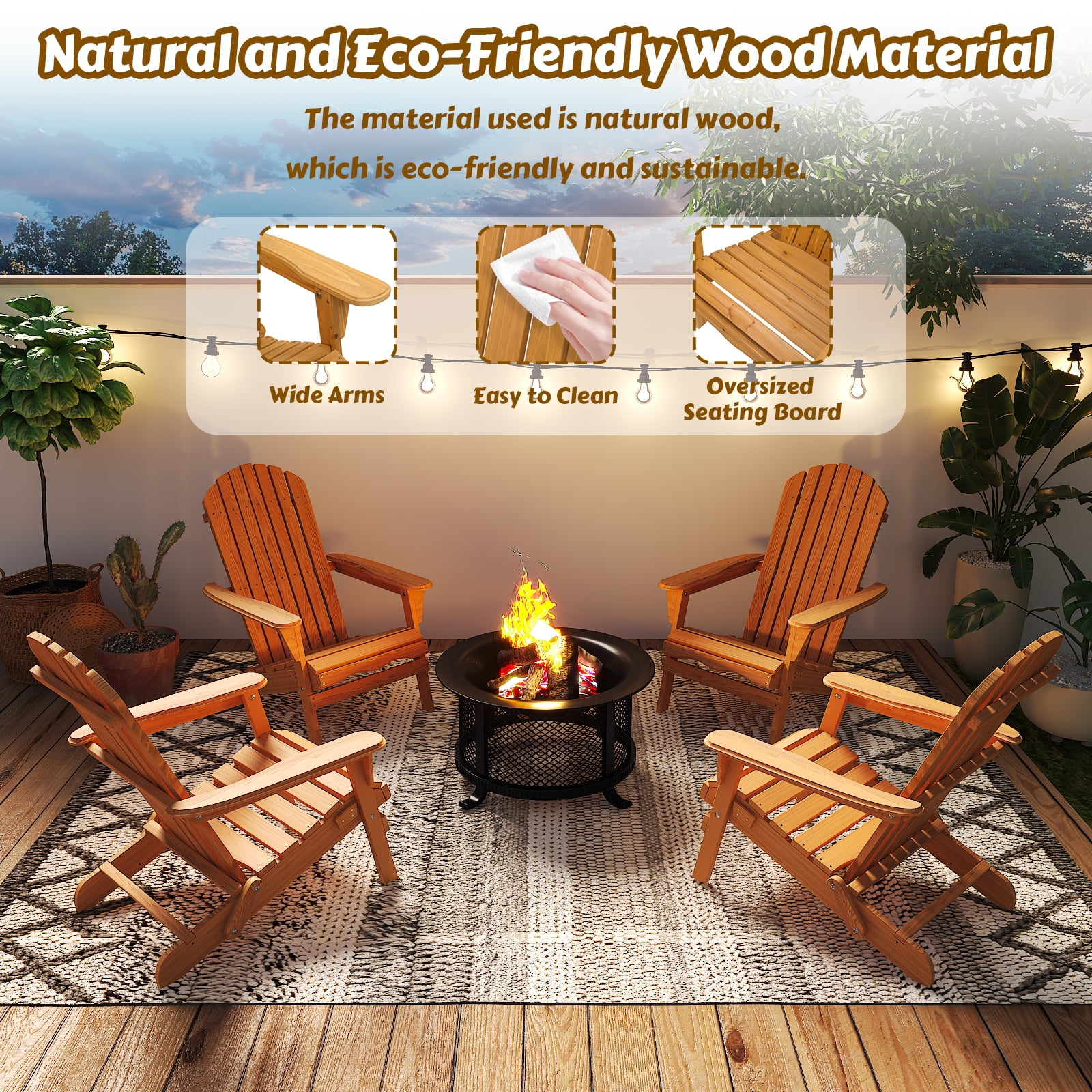 Ktaxon Folding Wooden Adirondack Chair, Weather-Resistant Outdoor Patio Seat (Brown, 35.4 in Height) m57r6