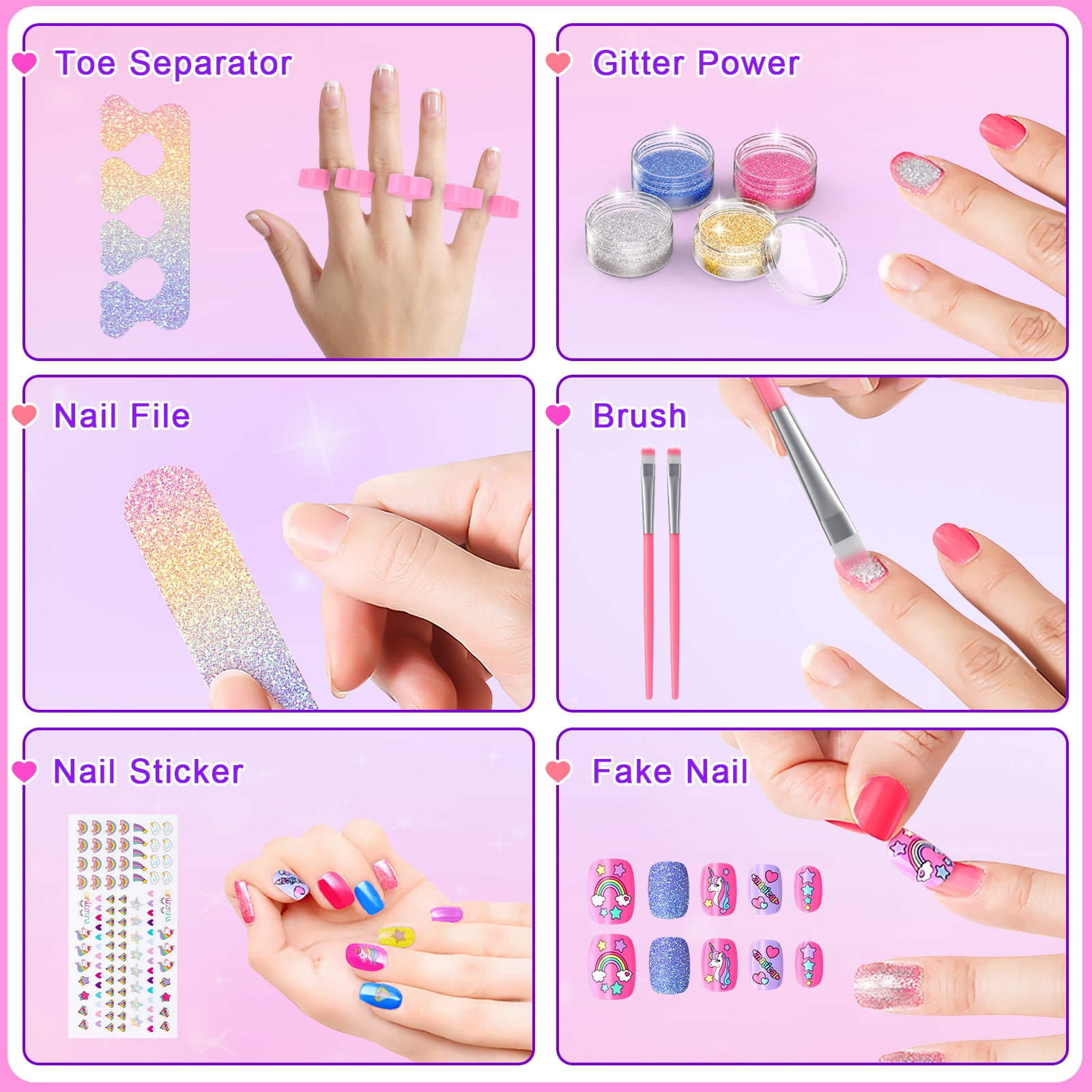 GORISPI Kids Nail Polish Set with Unicorn Storage Case, Peelable Non-Toxic Formula, DIY Nail Art Activity Kit (Pink, 1 Set) t8kj9