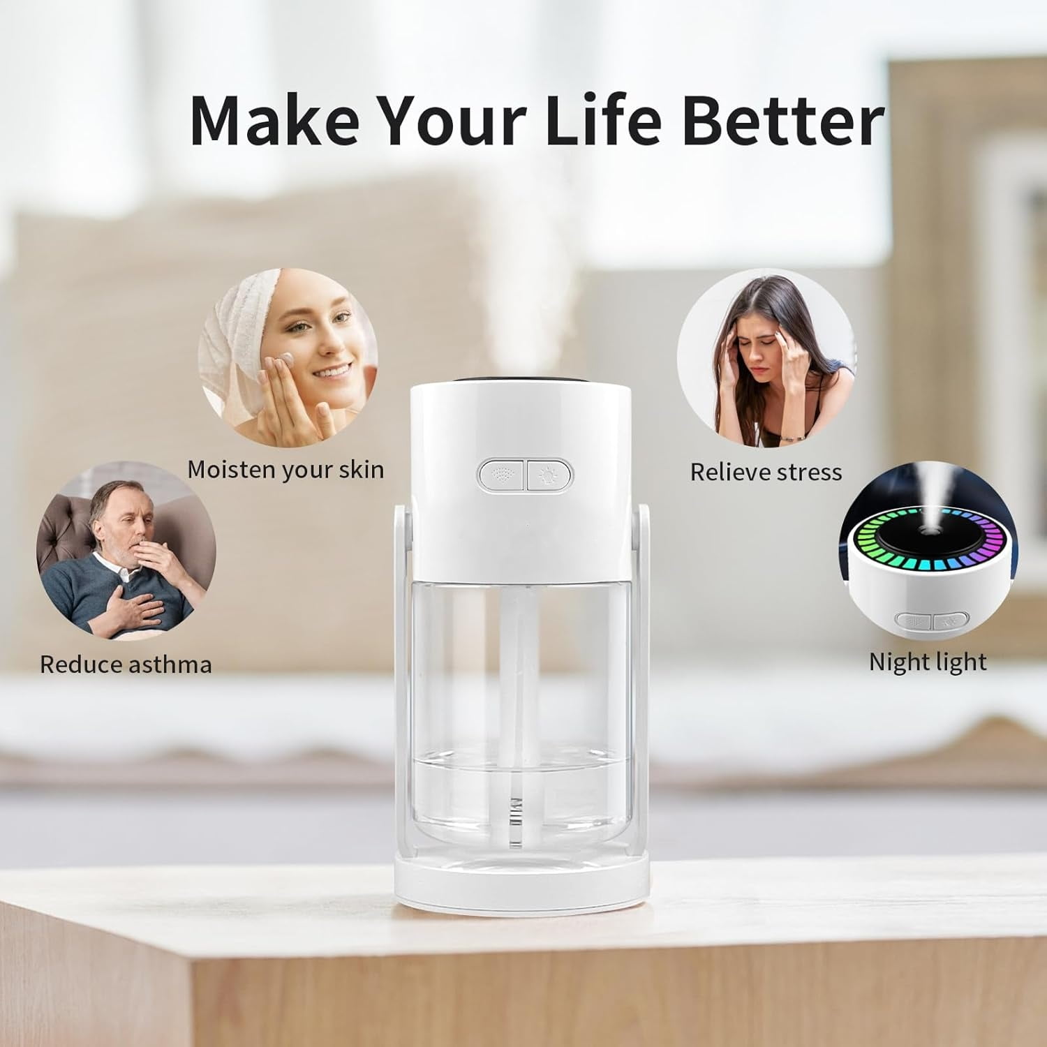 XINGYUN Mini Humidifier with Starry Sky Projection, USB Desktop Personal Humidifier for Office and Bedroom (White, 10 fl oz) 849i4