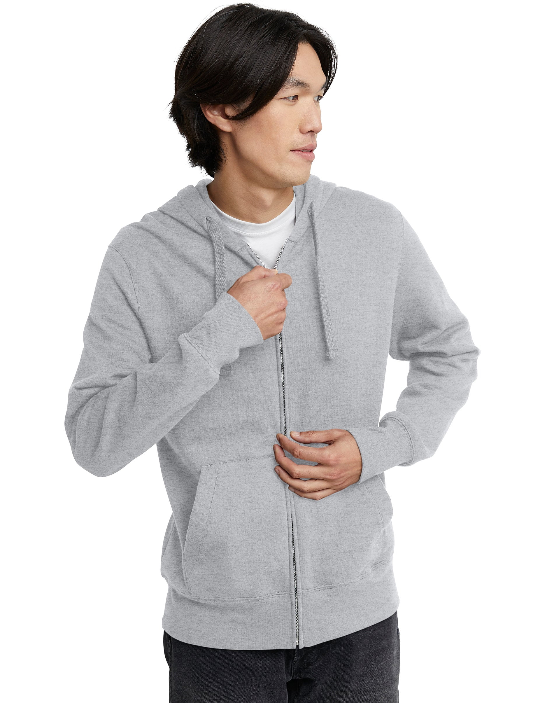 Hanes Mens Zip-Up Fleece Hoodie Originals Midweight Long Sleeve Sweatshirt (Black, S) ywi37