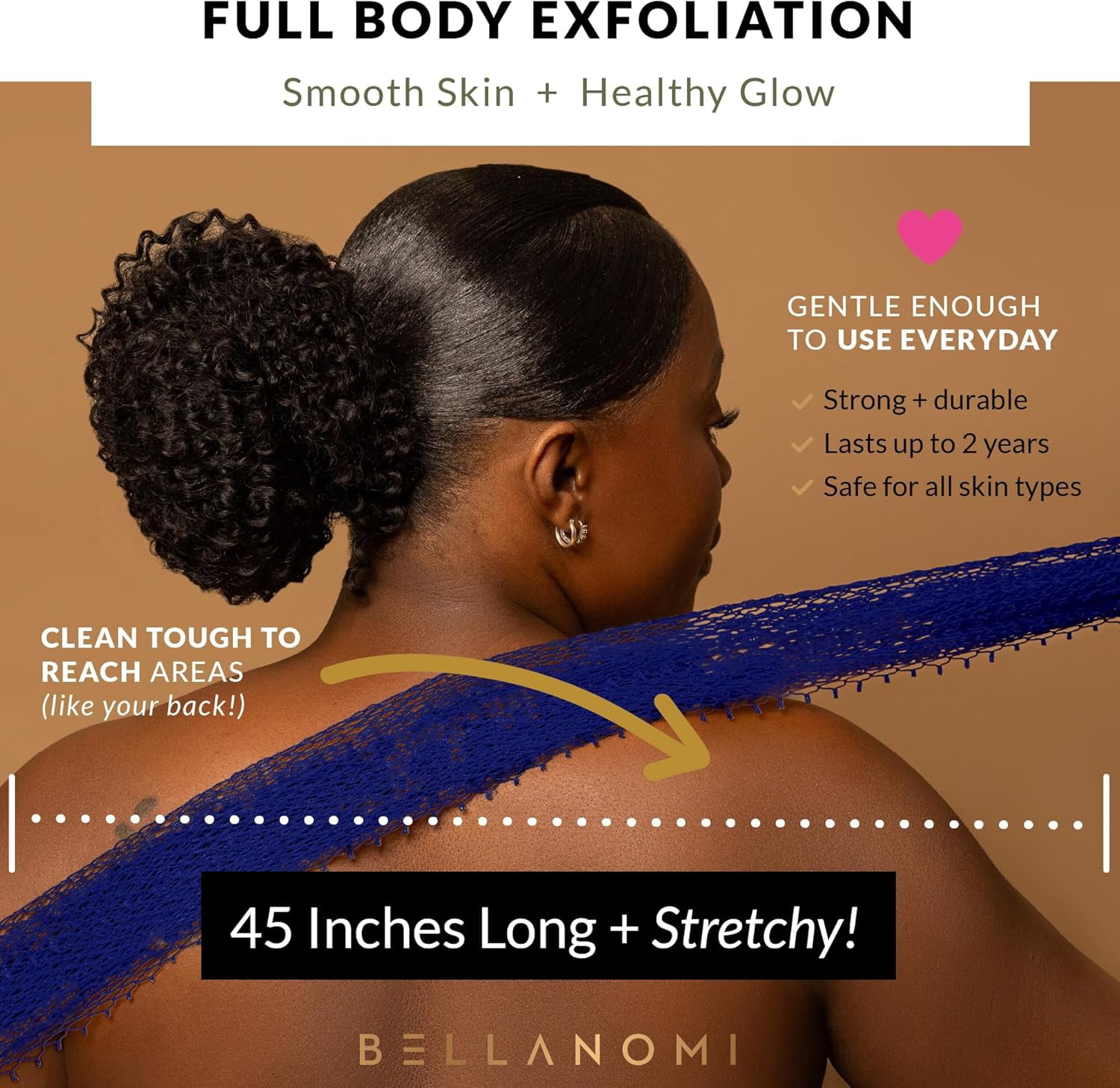 Bellanomi African Net Sponge, Authentic Sapo Exfoliating Back Scrubber for Deep Cleaning and Skin Renewal (Blue, 45 in) 7aaq9