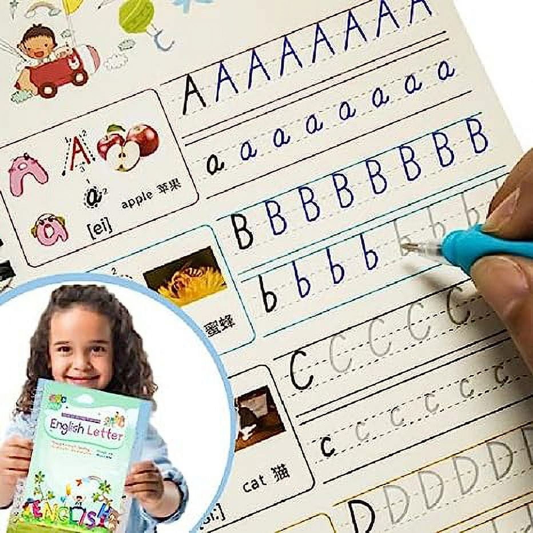 NVZI Magic Ink Reusable Handwriting Practice Copybooks for Kids with Grooves Template Design (4 Book Set with Pens) spask