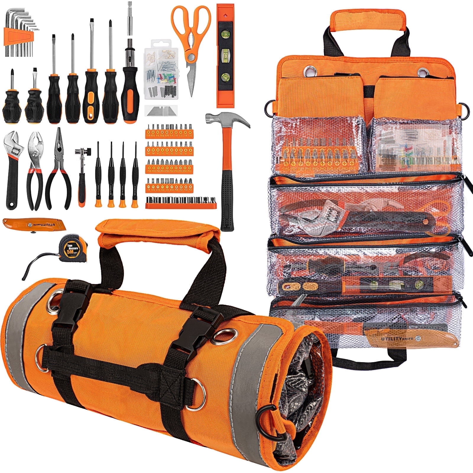 Starwal 18-Piece Home Tool Kit with Roll-Up Storage Bag (Orange, 18-Piece Set) yoi9a