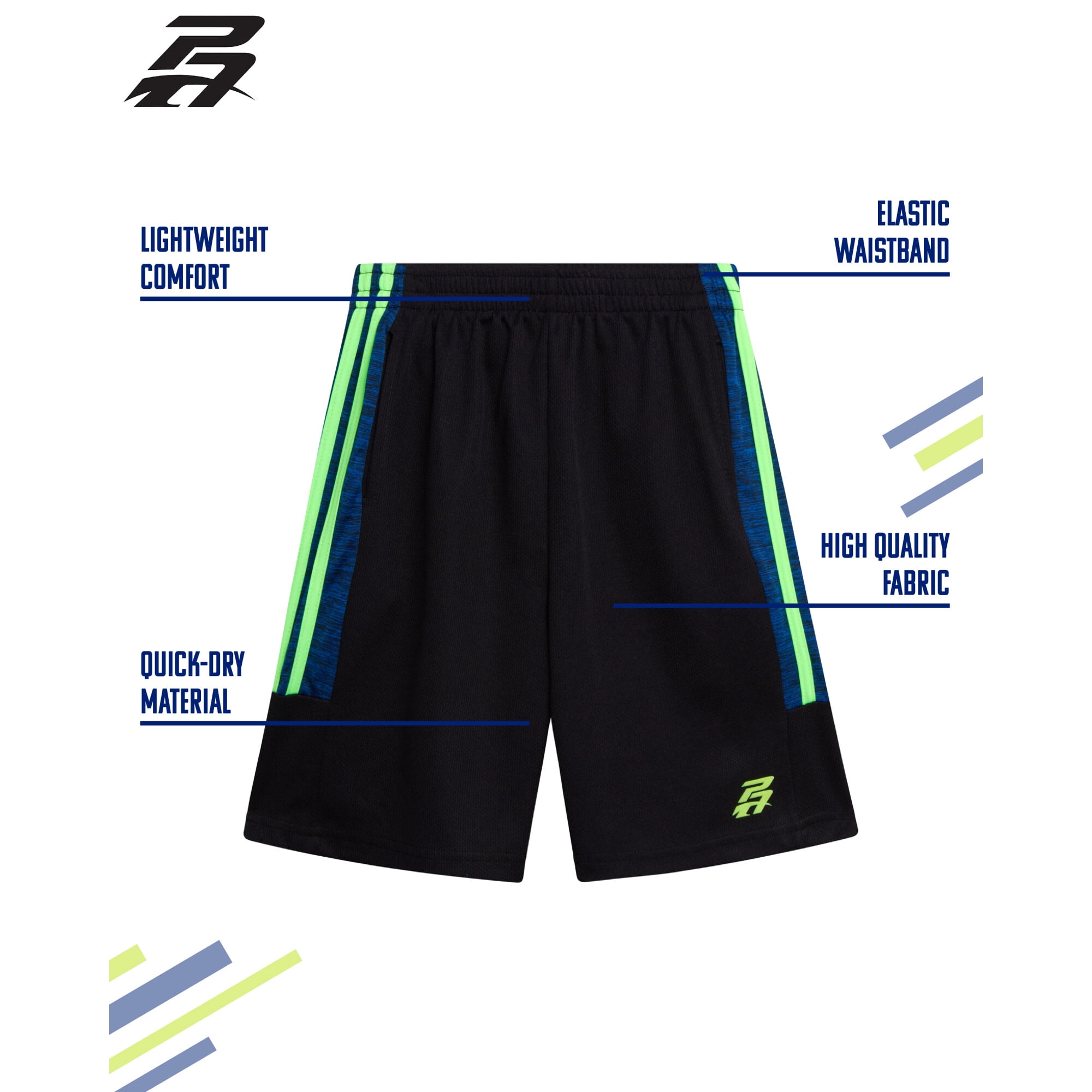 Pro Athlete Boys Athletic Shorts Performance Quick Dry Basketball Shorts (Black, 2 Pack) pi7w1