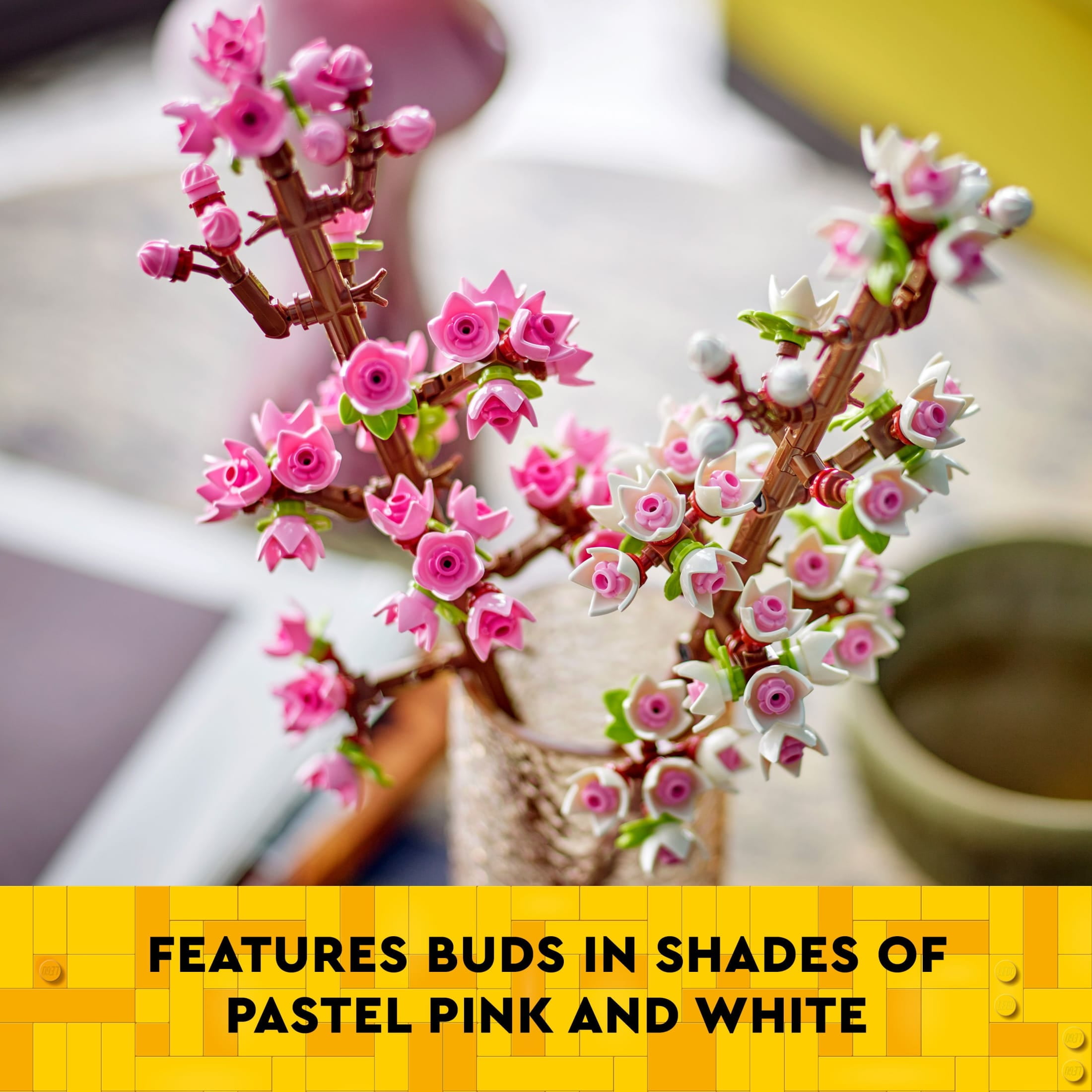 LEGO Cherry Blossom Building Set, Artificial Floral Decor for Home Display (Pastel Pink and White, 14 in. Long) zcpke