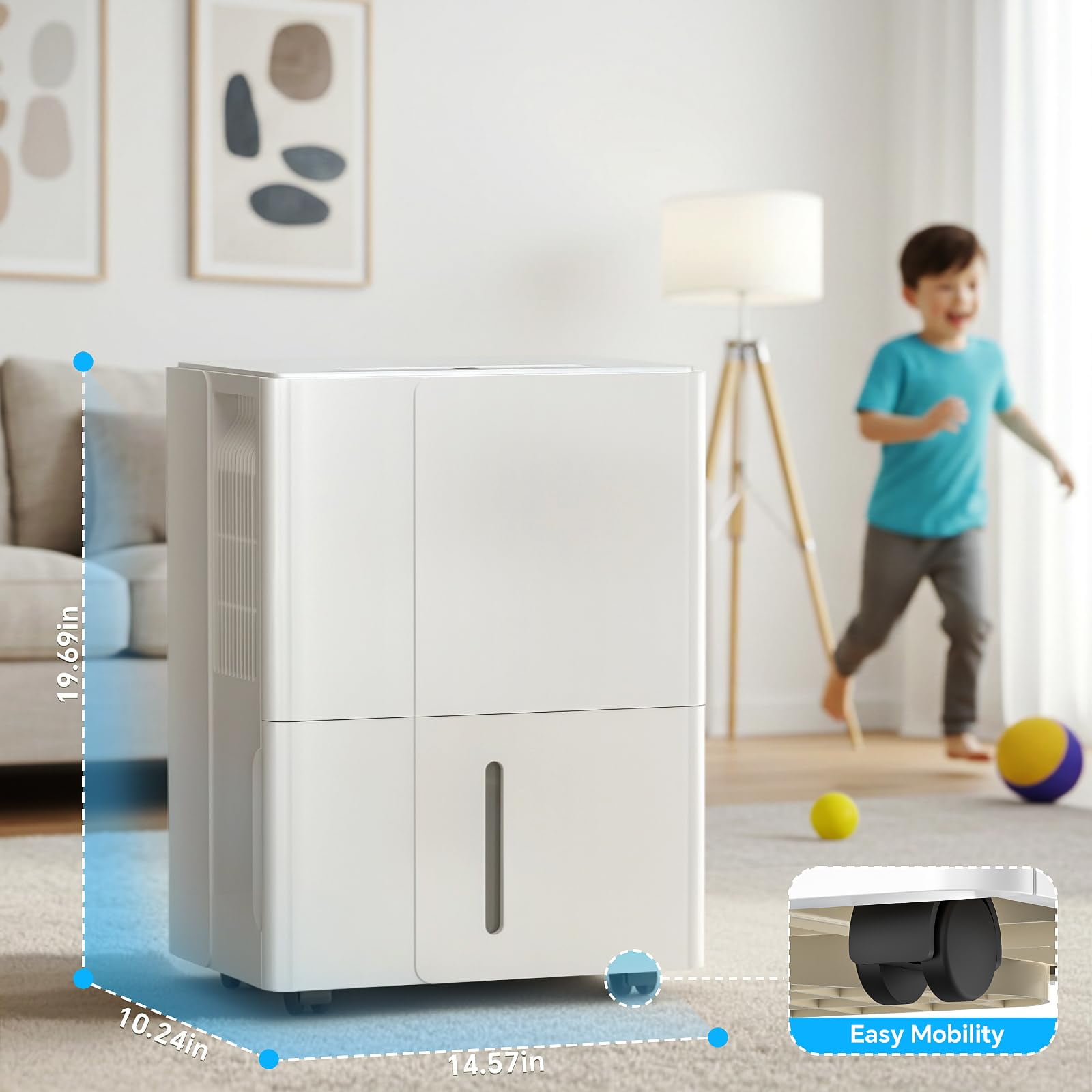 KISSAIR Home Dehumidifier for Basements and Large Rooms, 3000 Sq. Ft Coverage with Auto-Drain Hose and Timer (White, 22 Pint) uebzc