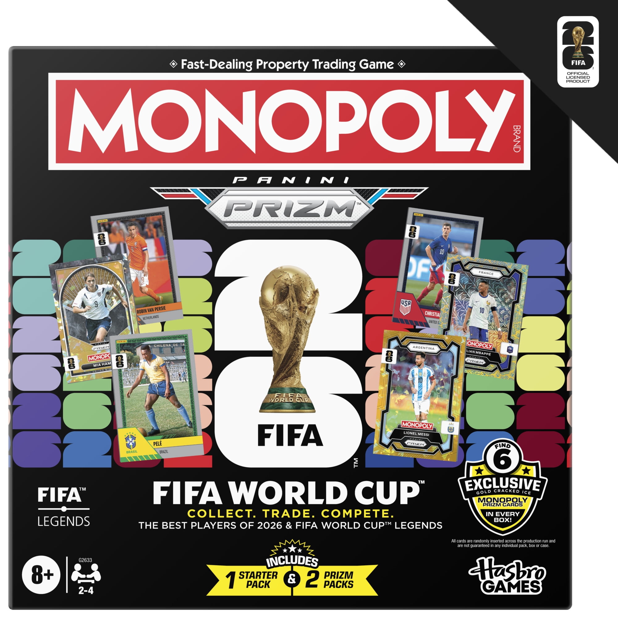Monopoly Panini Prizm FIFA World Cup 2026 Board Game with Exclusive Trading Cards (16-Card Pack) uchwi