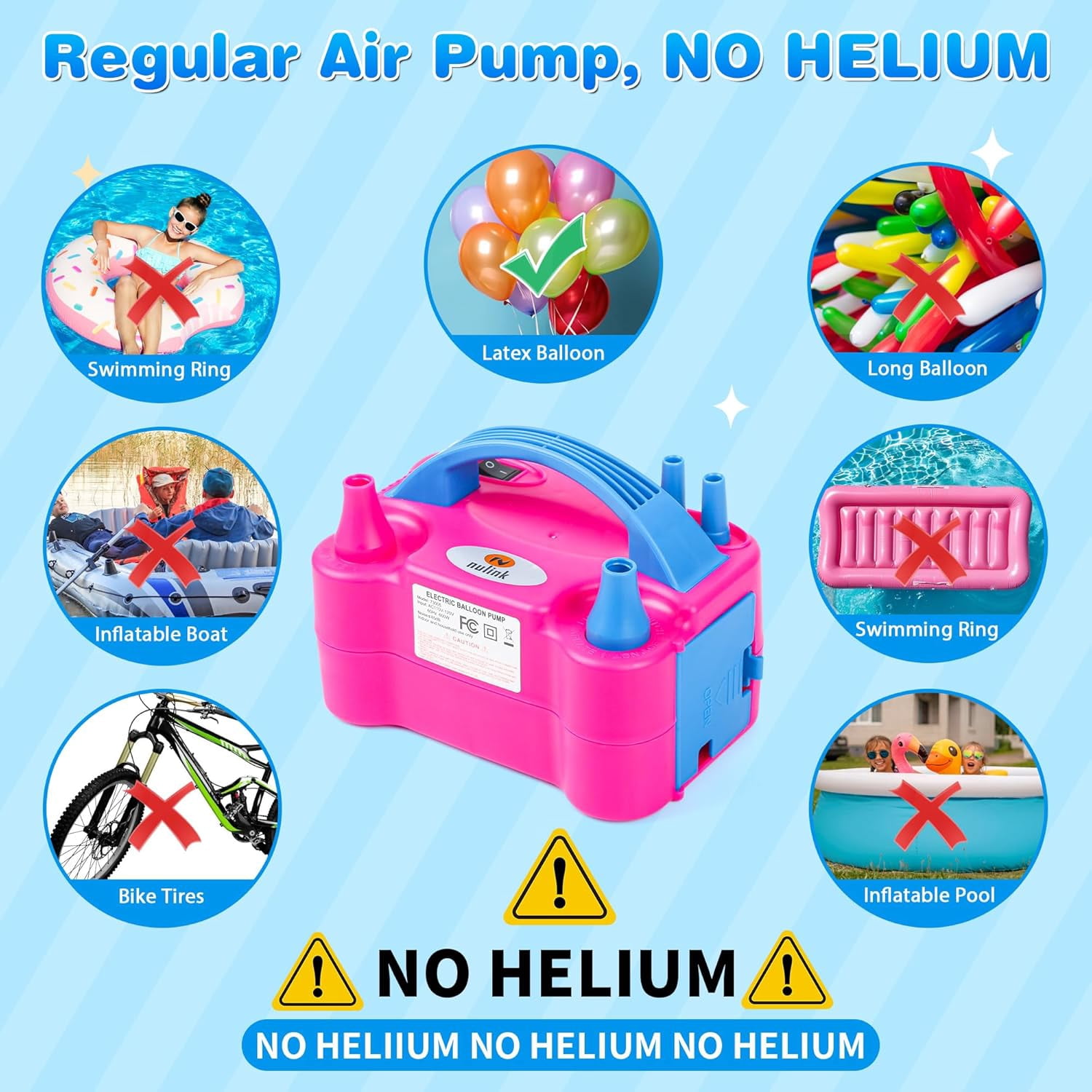 NuLink Electric Balloon Pump Dual Nozzle Inflator for Party Decorations (Purple, 1 Unit) ieq4a