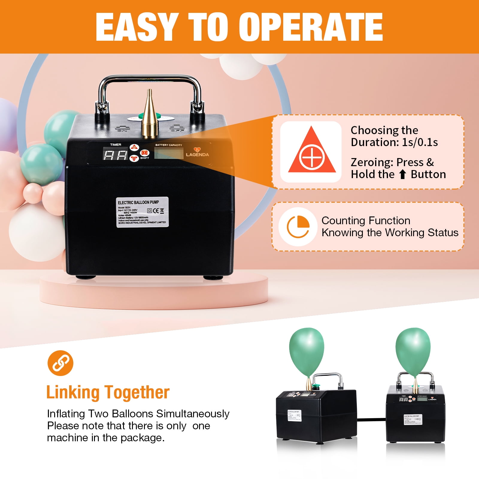 Miumaeov Electric Balloon Inflator Pump with Digital Timer for Party Decor (Black, 6.3 x 6.3 x 5.12 in) rb36p