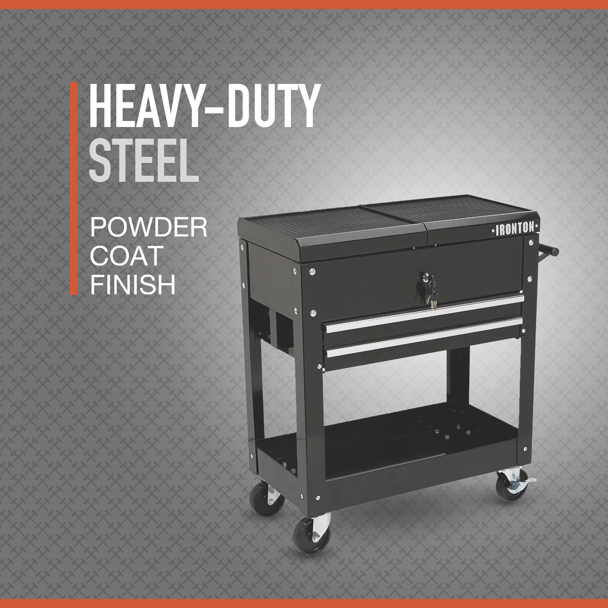 Ironton 2-Drawer Rolling Tool Cart, Heavy-Duty Steel Storage Organizer (Black, 30.5 in. L x 14.5 in. W x 33 in. H) eu6bj