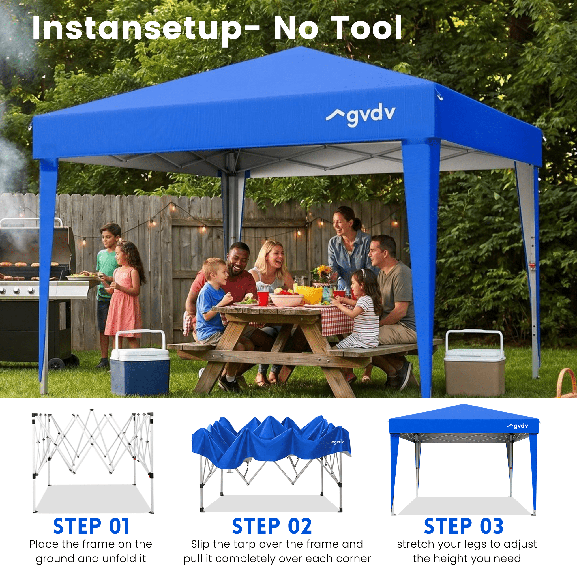 GVDV Instant Pop-up Canopy Tent, Commercial Grade Outdoor Shade Shelter (Blue, 10 ft x 10 ft) xzk2h