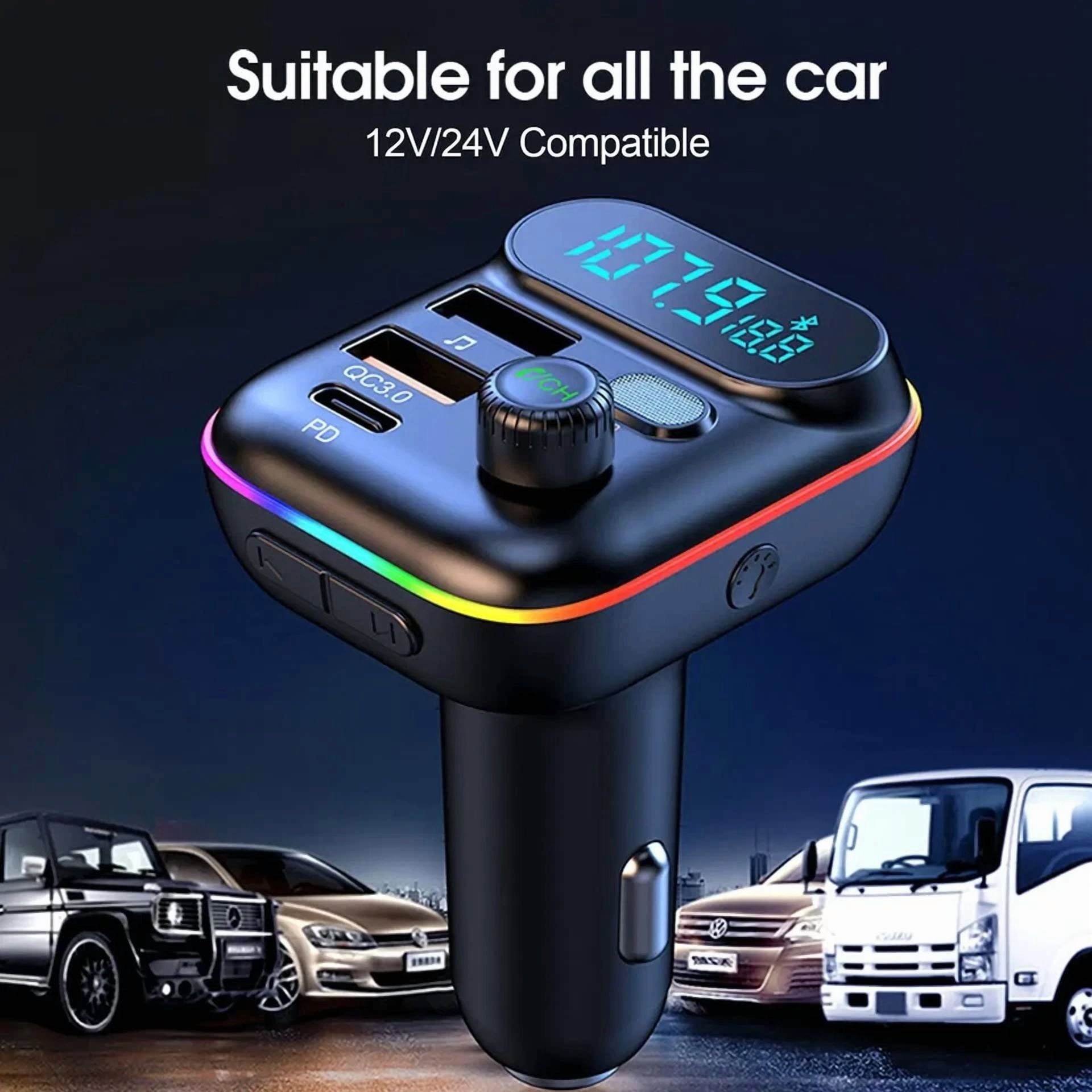 Rhea Bluetooth 5.0 Car FM Transmitter Adapter with USB Aux Hands-Free MP3 Music Player (Universal) lve24 - Image 3