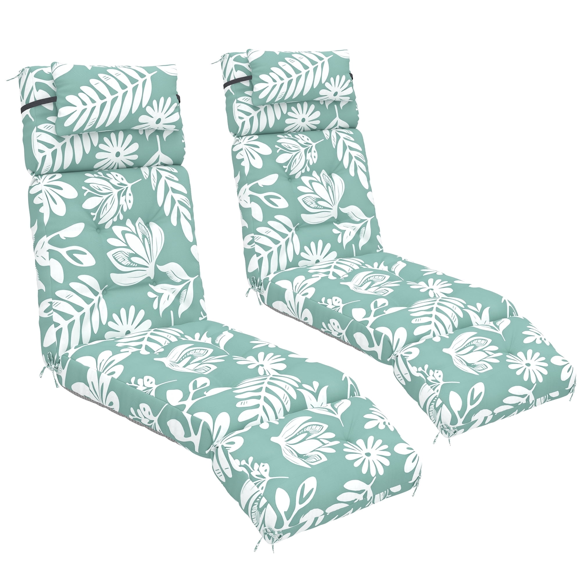 FOOWIN Waterproof Outdoor Chaise Lounge Cushions with Headrest, Fade-Resistant Patio Chair Pads (Green, 72 in x 21 in x 5 in, Set of 2) yd6lo