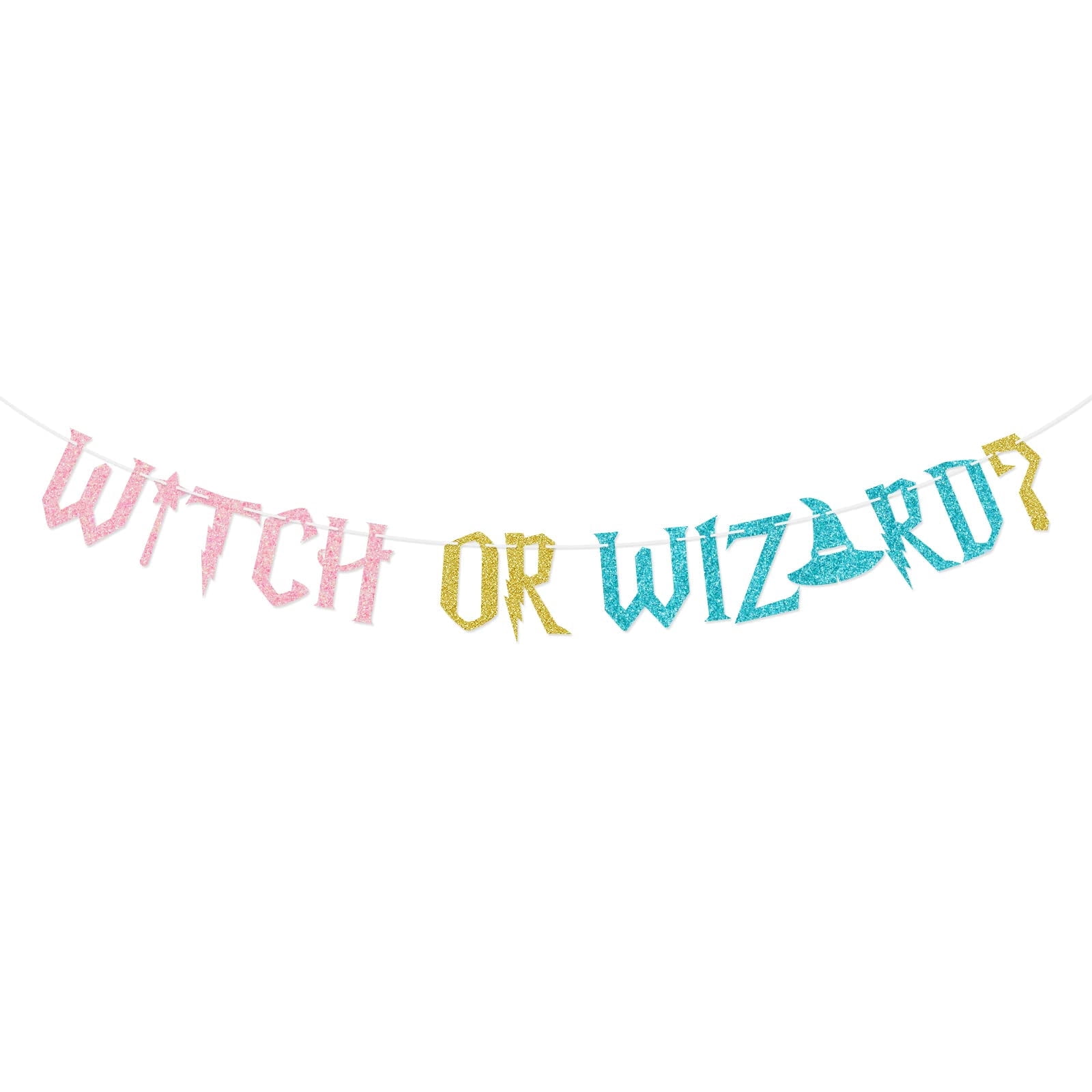 Qttier Witch or Wizard Glitter Banner, Gender Reveal Party Decorations (Pink and Blue, 9.8 ft) nbwto