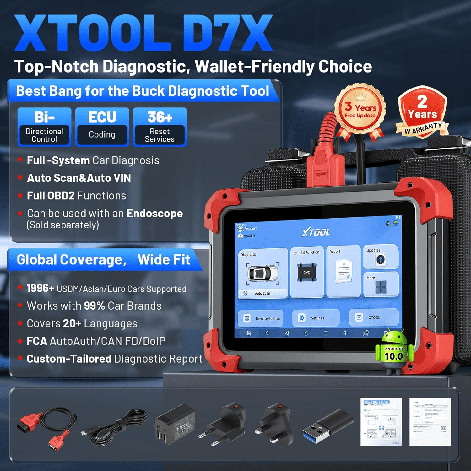 XTOOL D7X OBD2 Scanner Bidirectional Diagnostic Tool (Black, 1 Unit) bew47