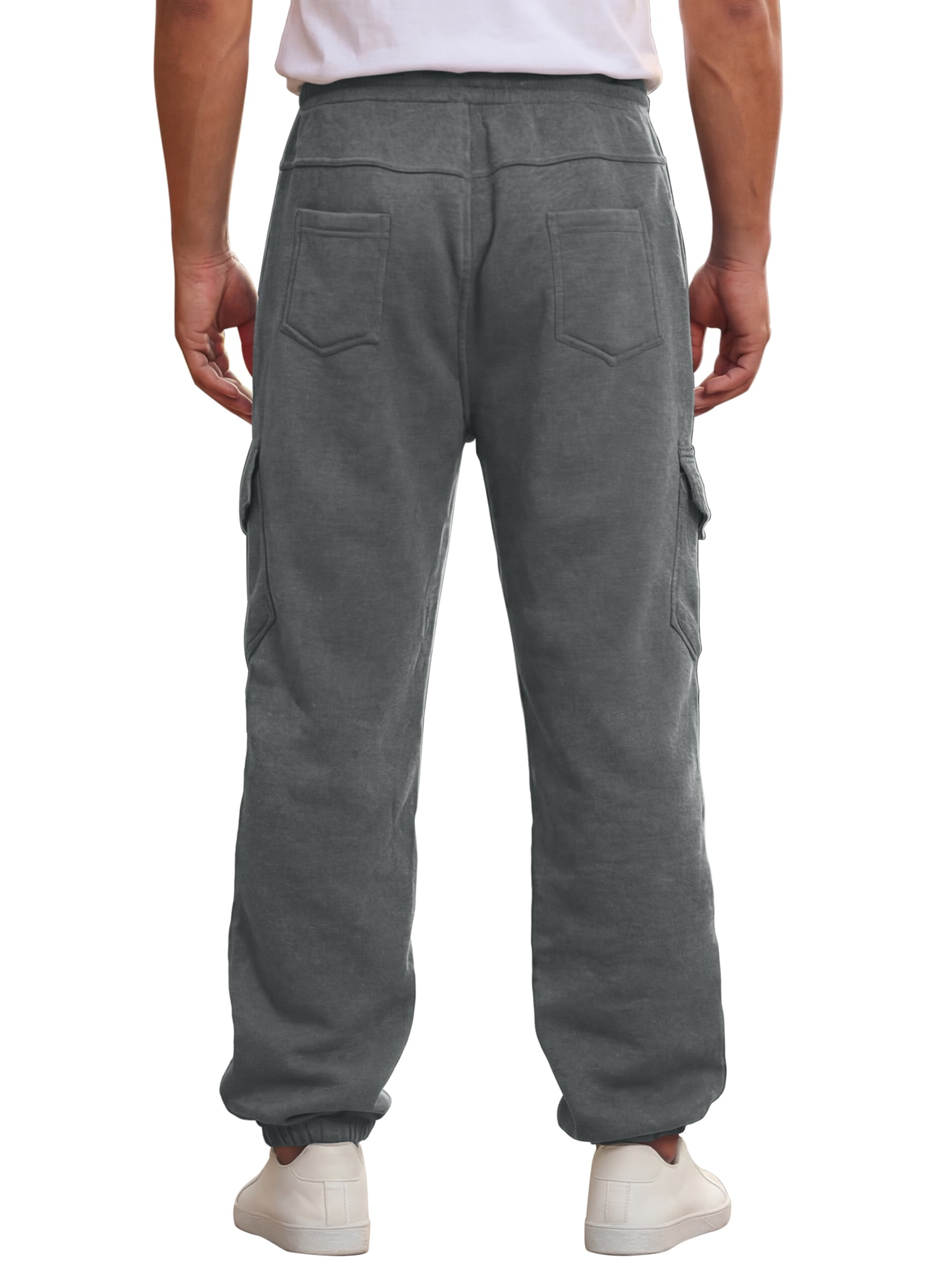 INSPIRE CHIC Men's Fleece Lined Cargo Sweatpants with Drawstring Waist and Multiple Pockets (Gray, 30 in) noc3n