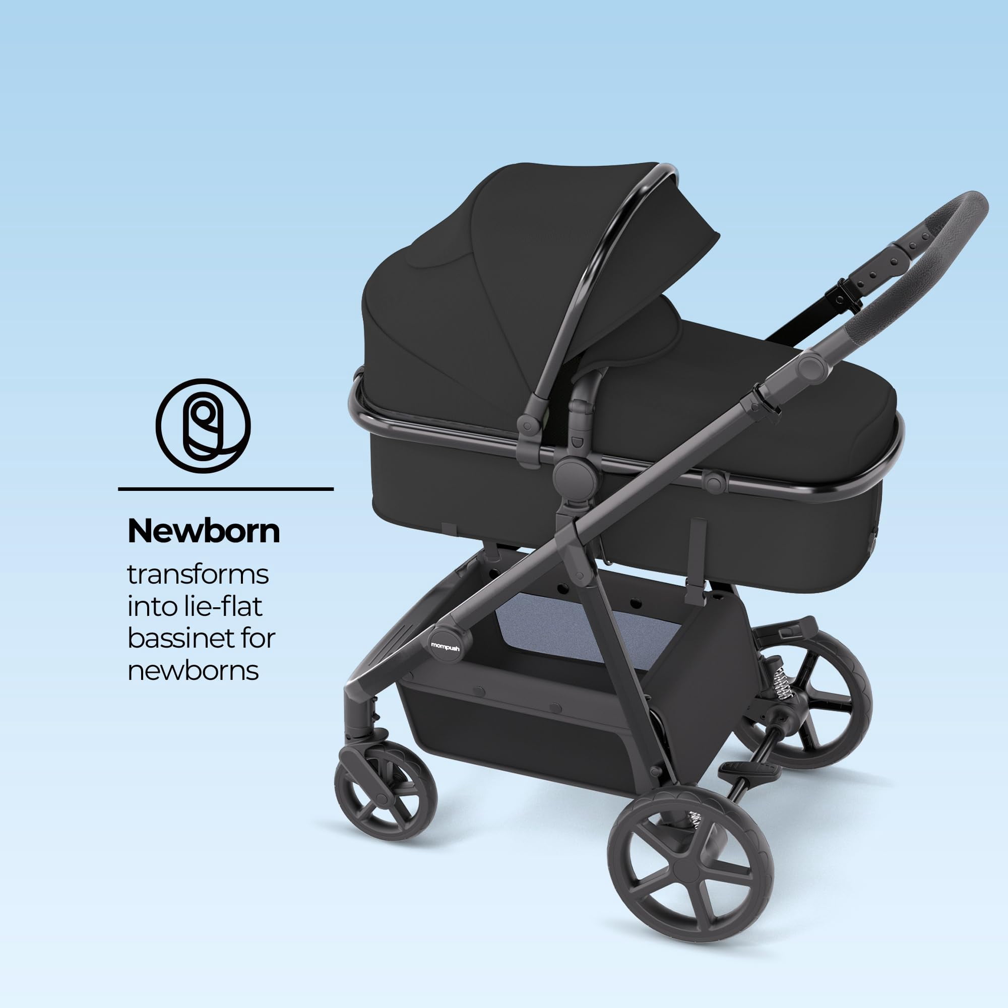 Mompush Meteor2 2-in-1 Baby Stroller with Bassinet Mode (Black, 23.2 lb) aafsz - Image 2