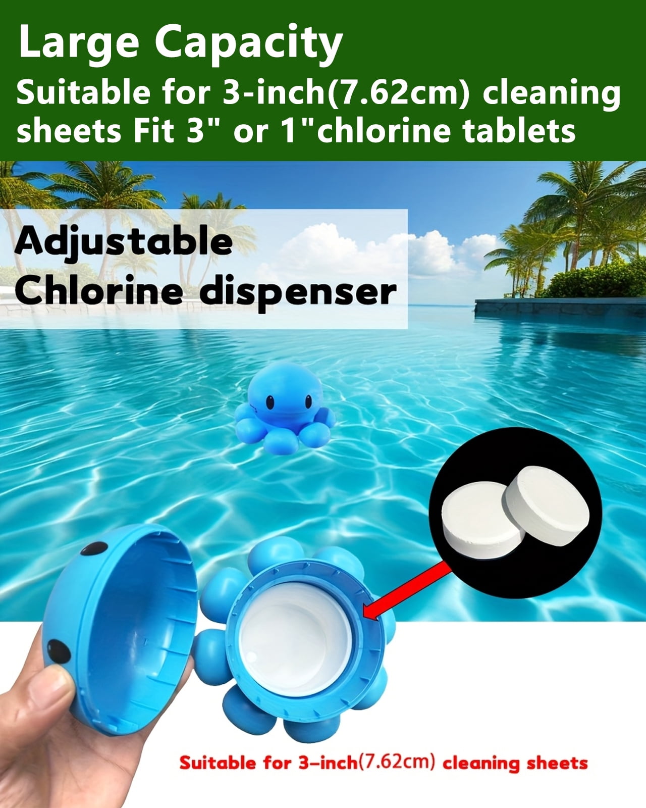 Ninglu-Choice Chlorine Tablet Dispenser, Floating Pool Chemical Feeder for Spa and Hot Tub (Holds 4 Tablets, 3 in) 17s0m