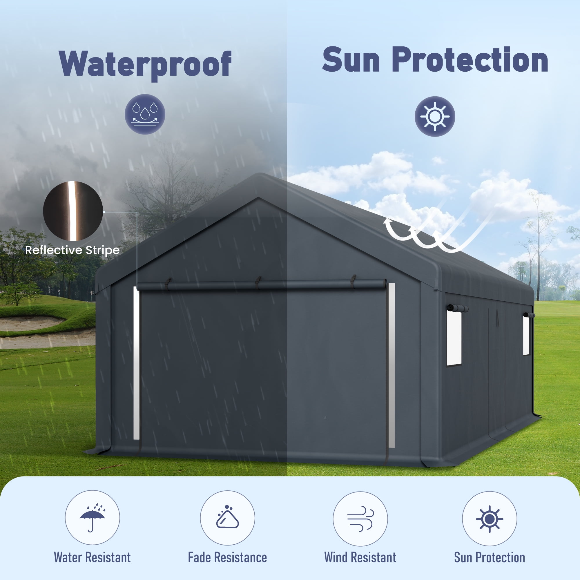Summit Living Portable Carport Outdoor Storage Shelter with Removable Sidewalls (13 ft x 24 ft x 9.6 ft) dw7rt