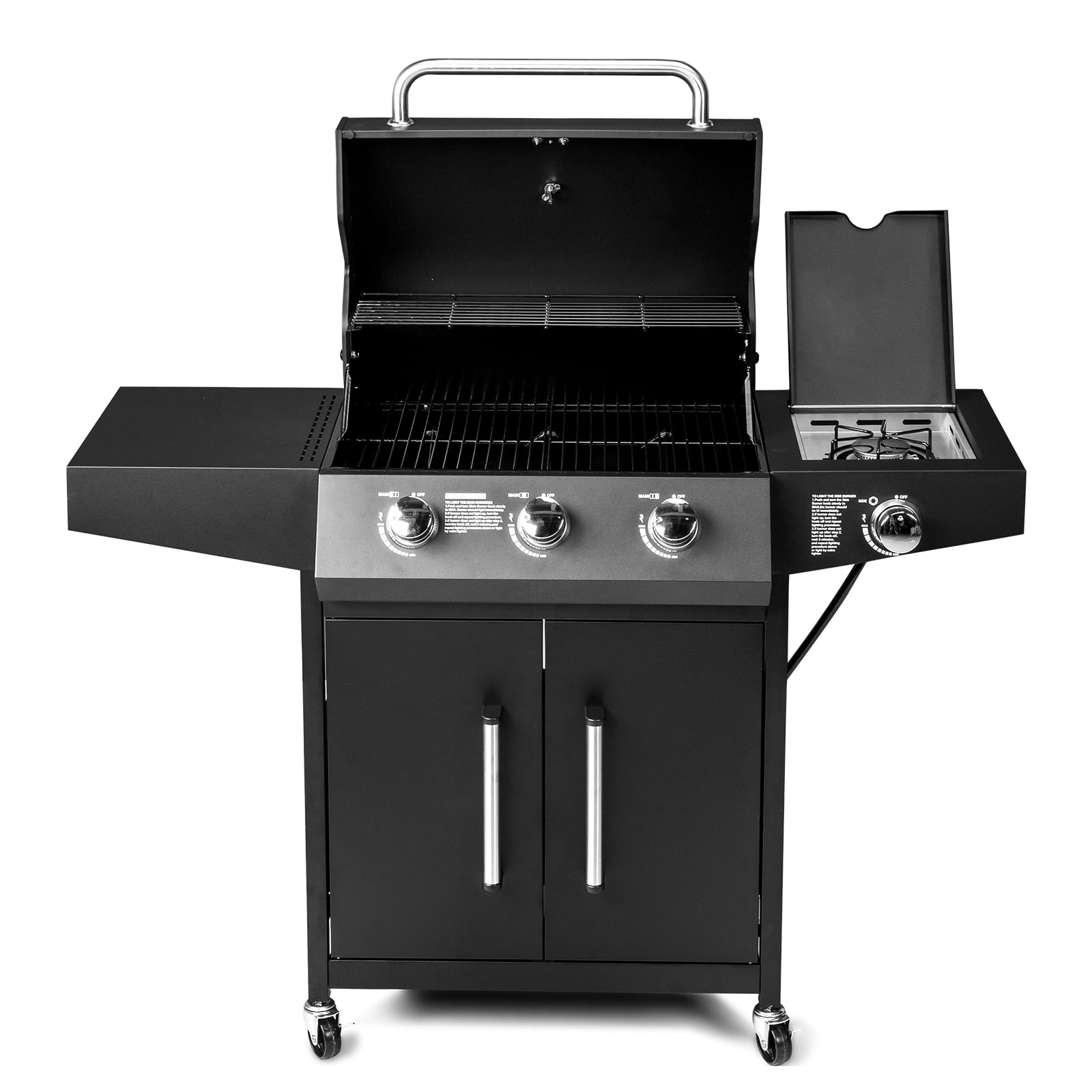 GoDecor 3-Burner Propane Gas Grill with Side Burner for Outdoor Cooking (Black, 53 in) u09tr