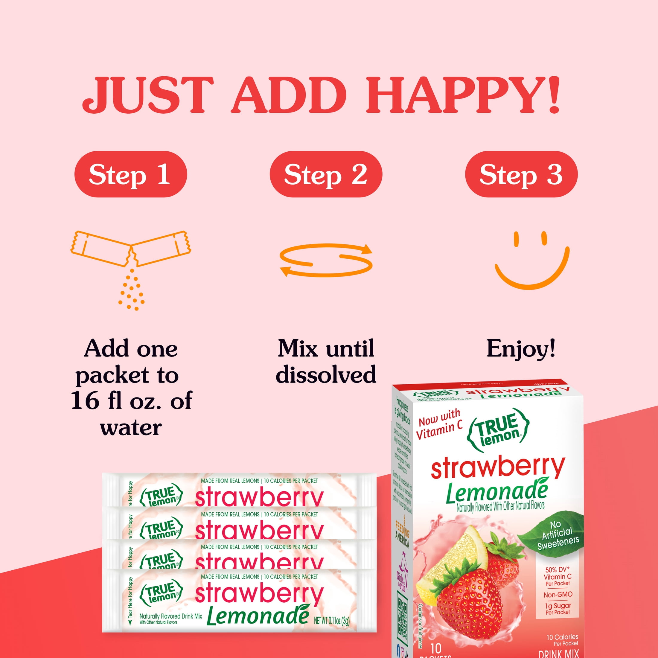 True Lemon Strawberry Lemonade Drink Mix Powder (10 Count, 1.06 oz) zt6q9